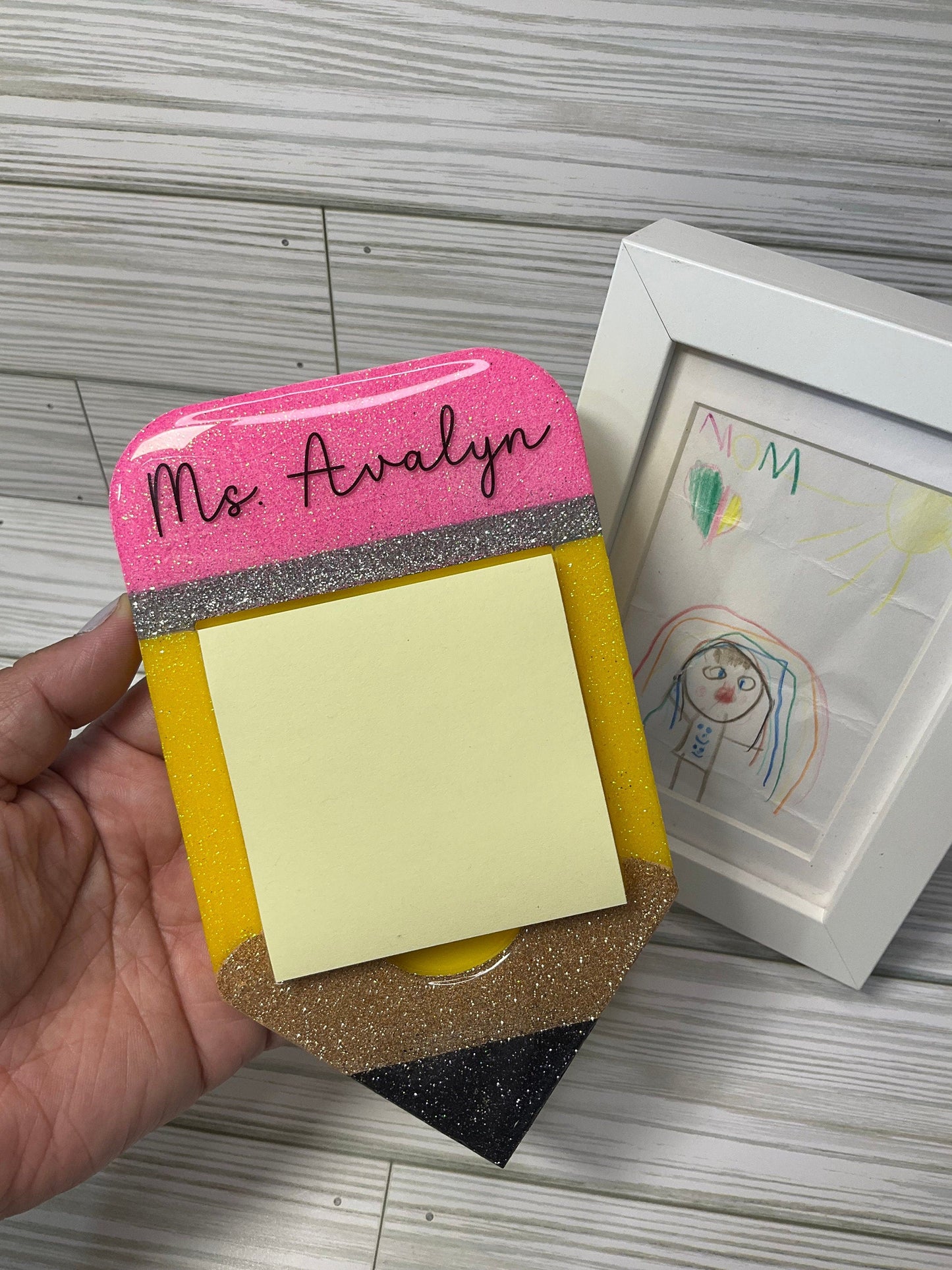 Glitter Pencil Post-It Holder: Teacher Desk Decor by Lina Loves Two, handmade in Los Angeles CA