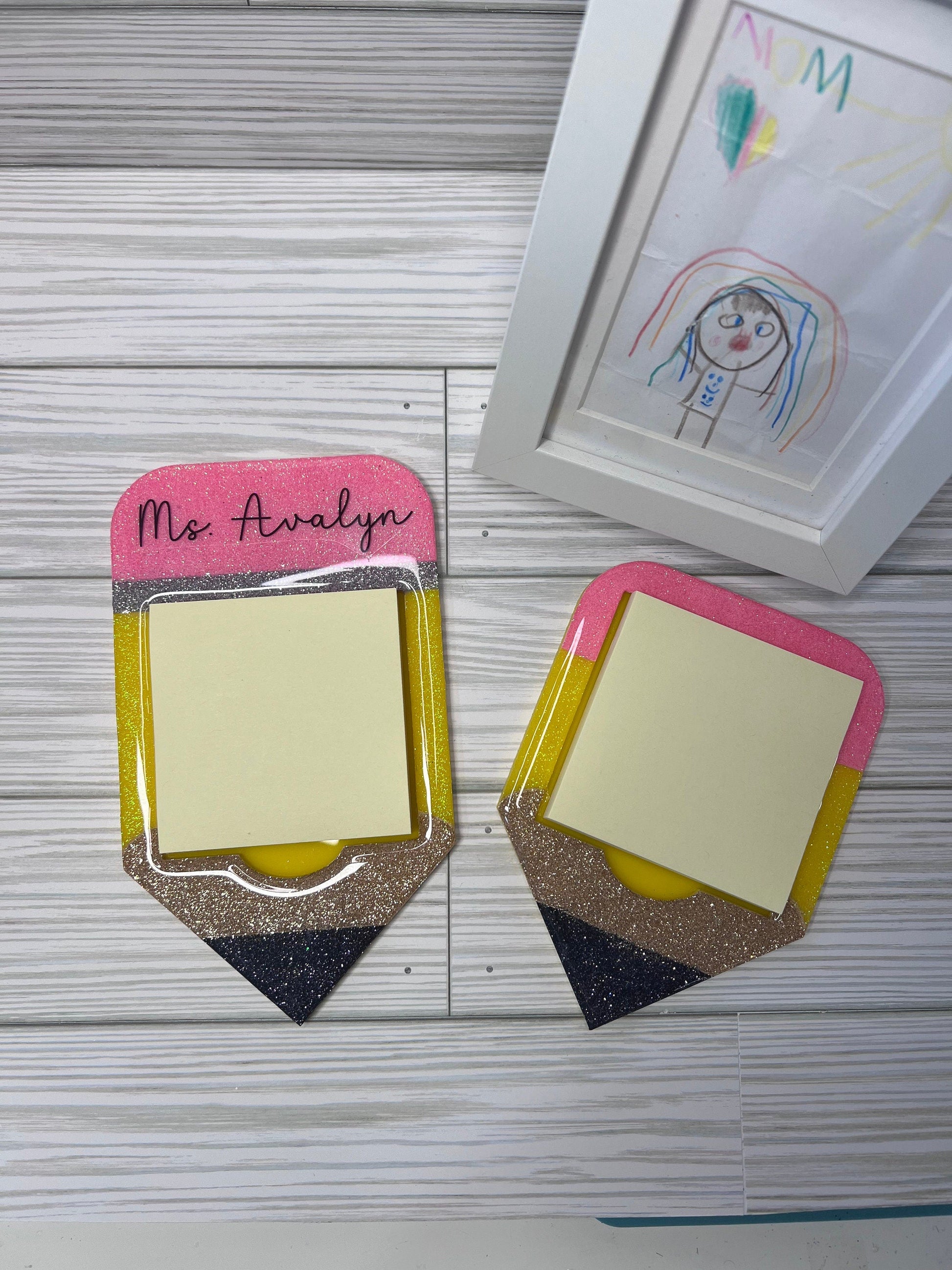 Glitter Pencil Post-It Holder: Teacher Desk Decor by Lina Loves Two, handmade in Los Angeles CA