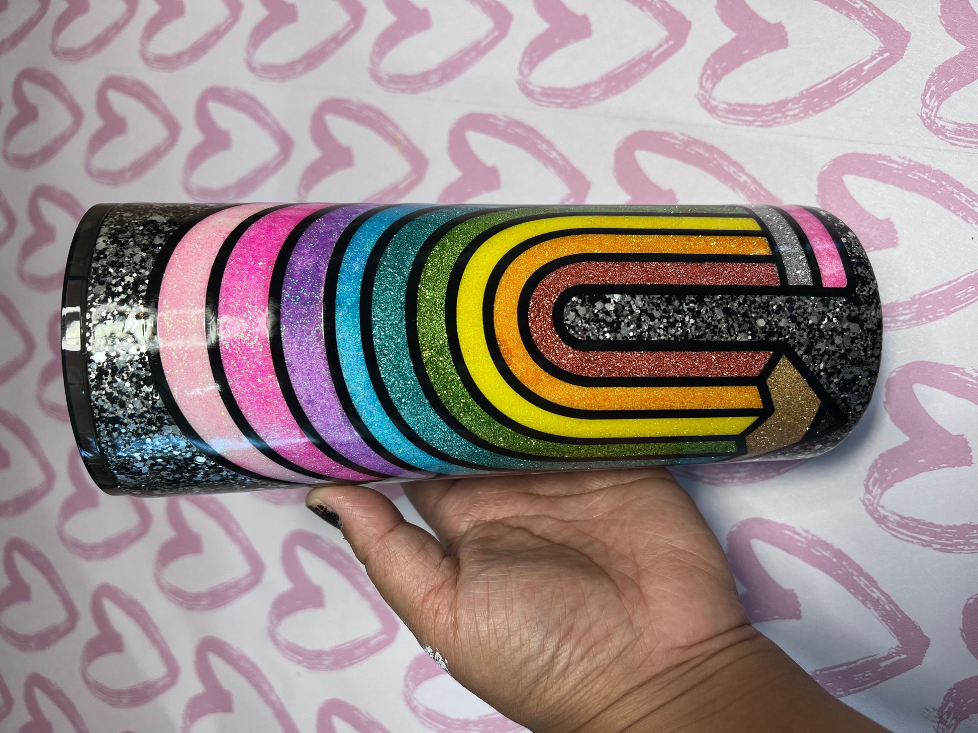 Custom Glitter Single and Double Rainbow Pencil Tumbler | Rainbow Pencil Tumbler | Gift Ideas for Teacher | Teacher Appreciation