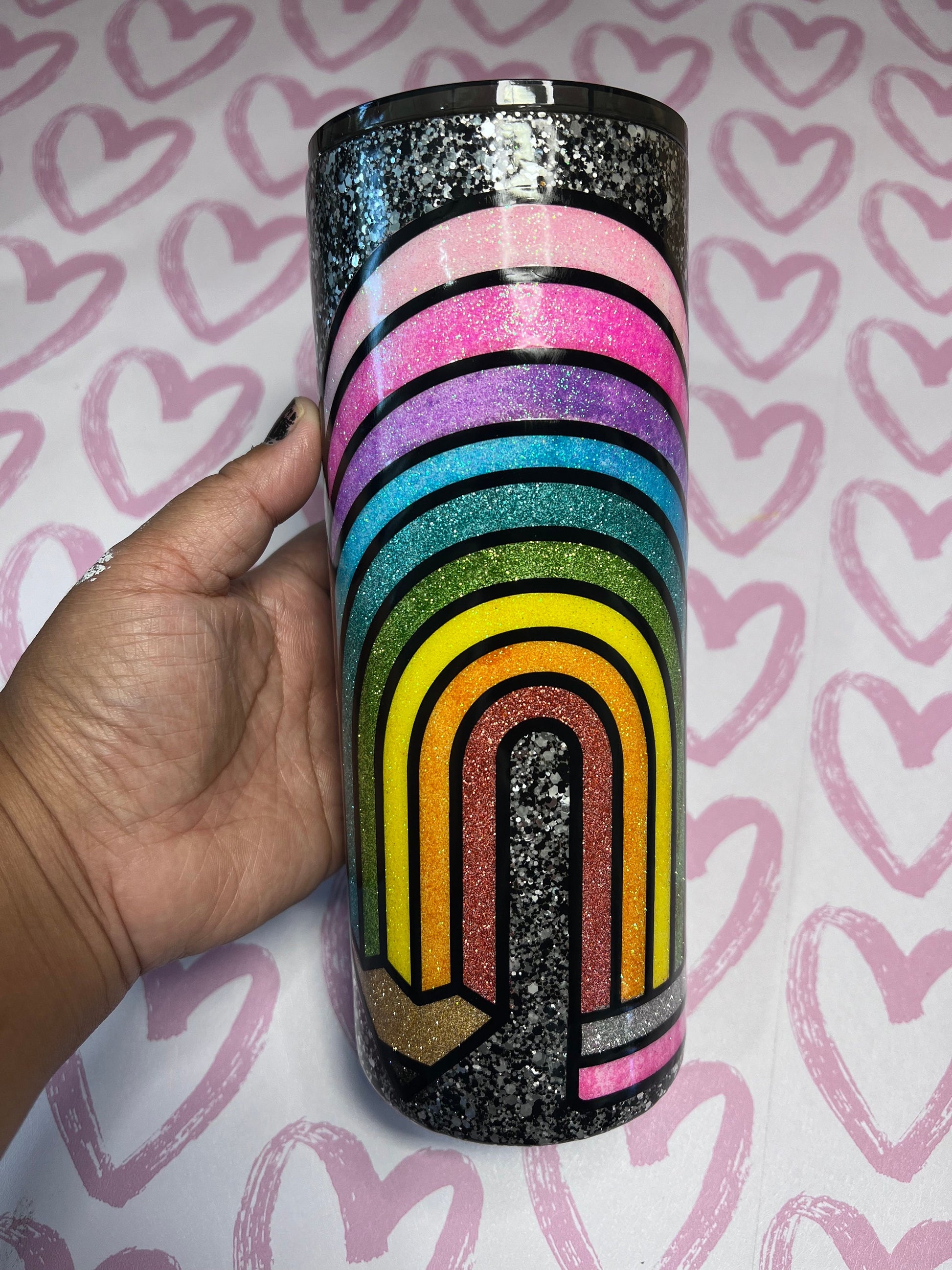 Custom Glitter Single and Double Rainbow Pencil Tumbler | Rainbow Pencil Tumbler | Gift Ideas for Teacher | Teacher Appreciation