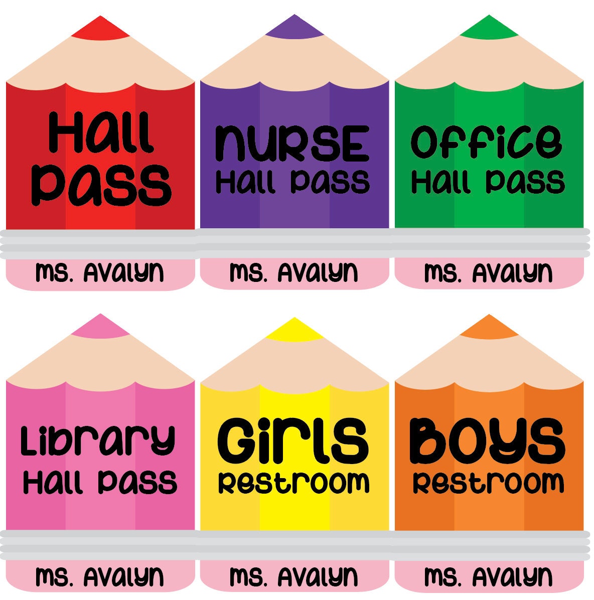 Custom Teacher Hall Pass Set: Double Sided Classroom Lanyards, 6-Pack by Lina Loves Two, handmade in Los Angeles CA