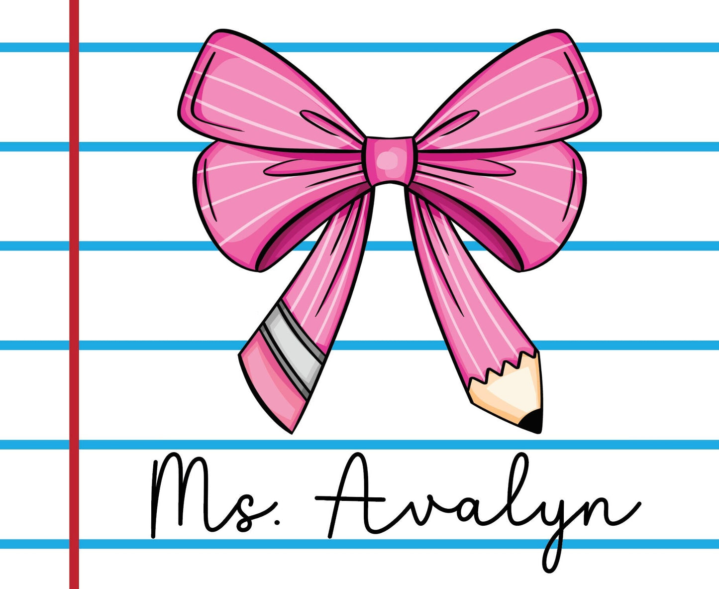 Personalized Teacher Mouse Pad: Coquette Bow Pencil Design by Lina Loves Two, handmade in Los Angeles CA