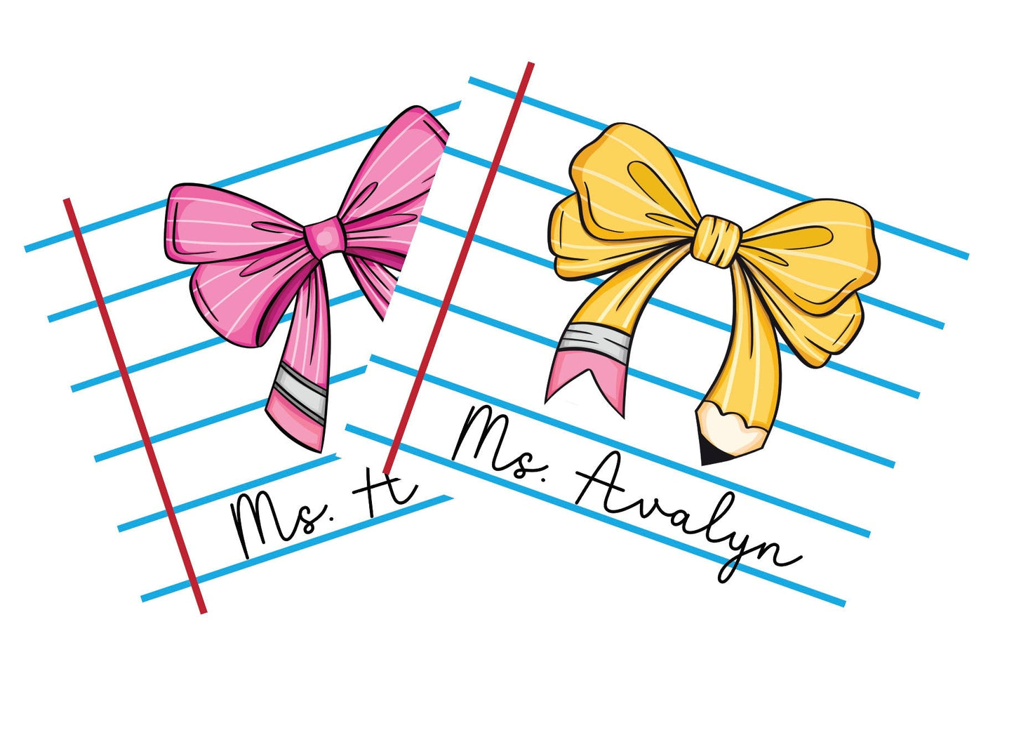 Personalized Teacher Mouse Pad: Coquette Bow Pencil Design by Lina Loves Two, handmade in Los Angeles CA