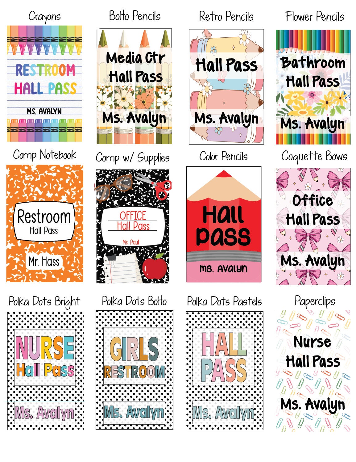 Custom Teacher Hall Pass Set: Double Sided Classroom Lanyards, 6-Pack by Lina Loves Two, handmade in Los Angeles CA