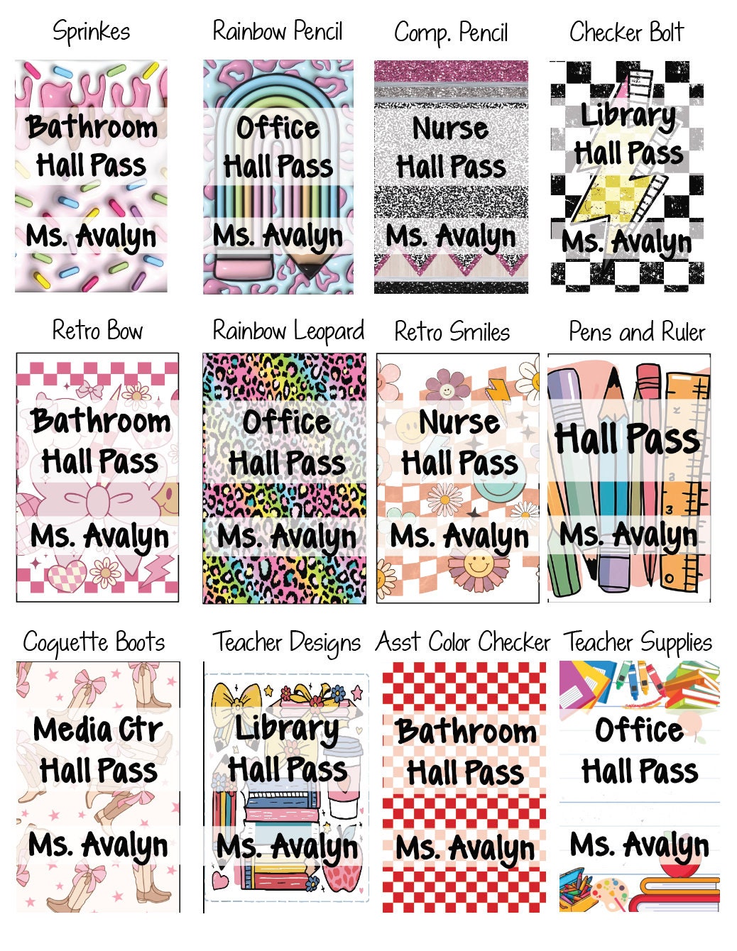 Custom Teacher Hall Pass Set: Double Sided Classroom Lanyards, 6-Pack by Lina Loves Two, handmade in Los Angeles CA