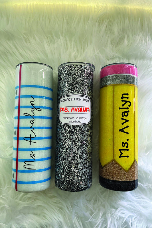 Teacher Tumbler: Stainless Steel Pencil & Notebook Design (20 oz)