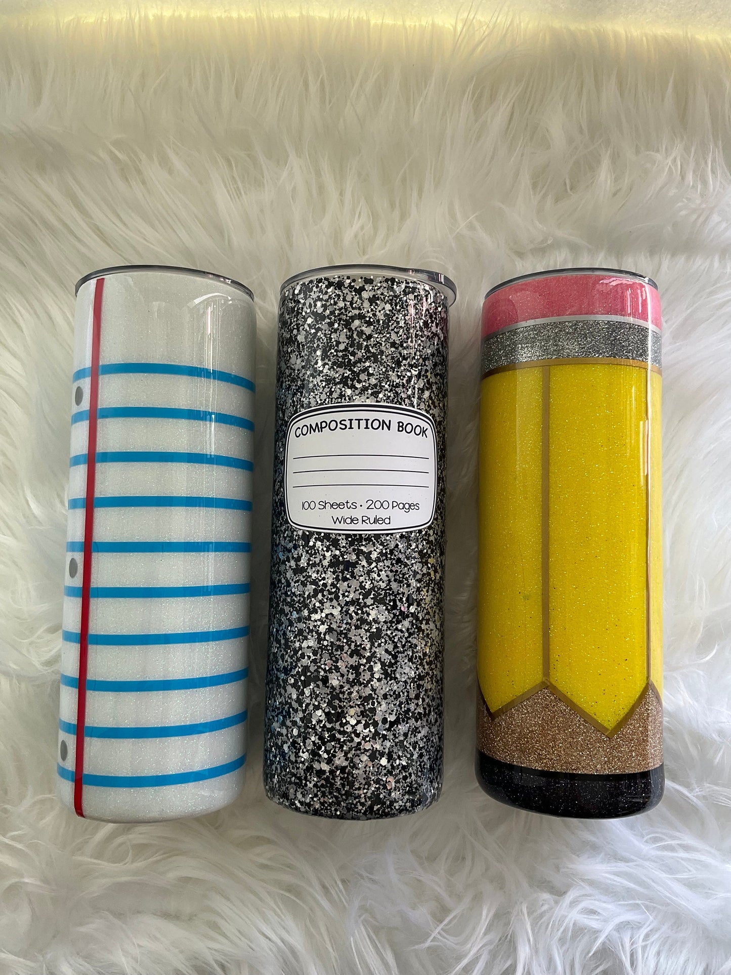 Teacher Tumbler: Stainless Steel Pencil & Notebook Design (20 oz) by Lina Loves Two, handmade in Los Angeles CA