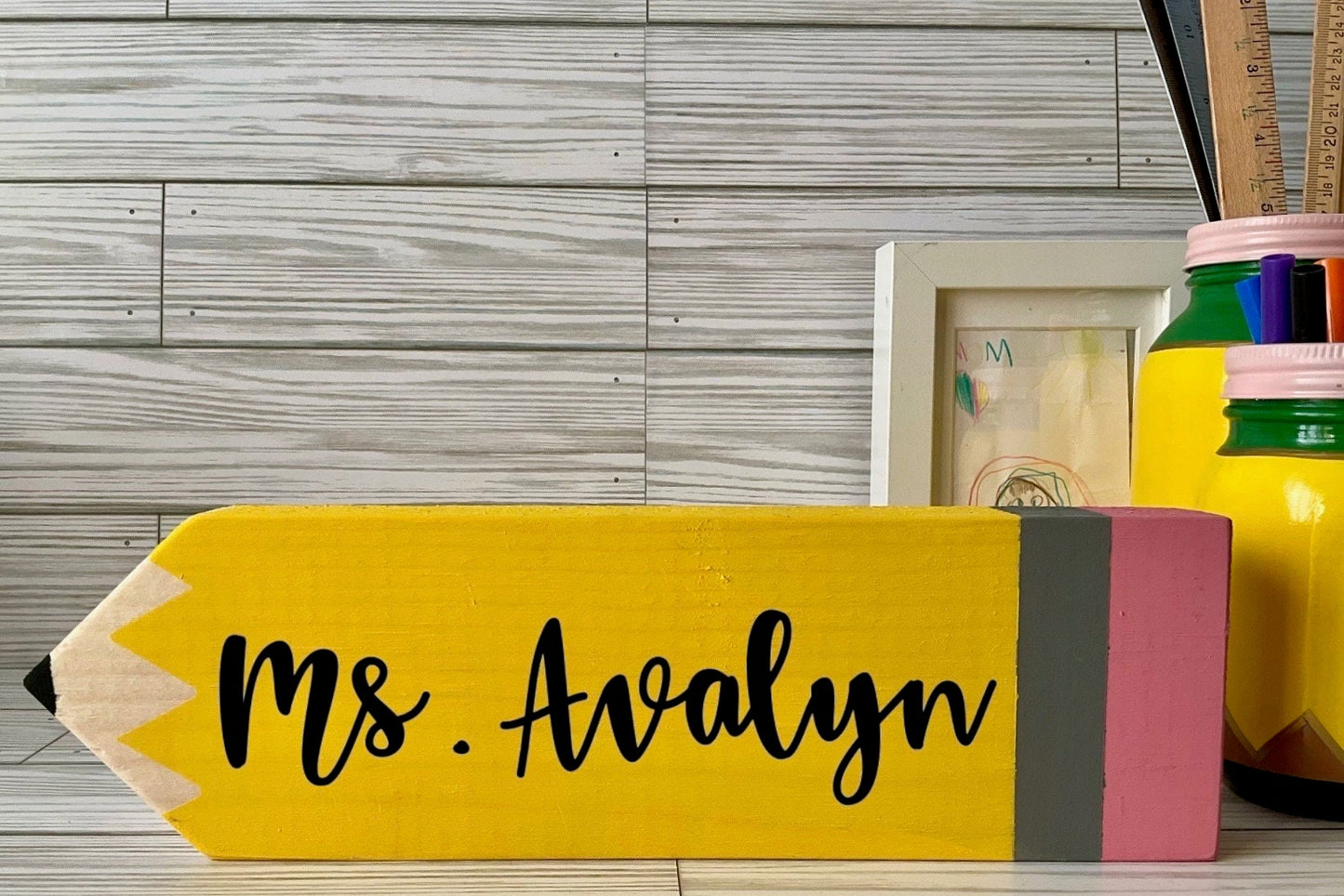 Teacher Pencil | Personalized Gifts | Classroom Decor | Name Plate for Teachers | Unique Teacher Appreciation Gift by Lina Loves Two, handmade in Los Angeles CA