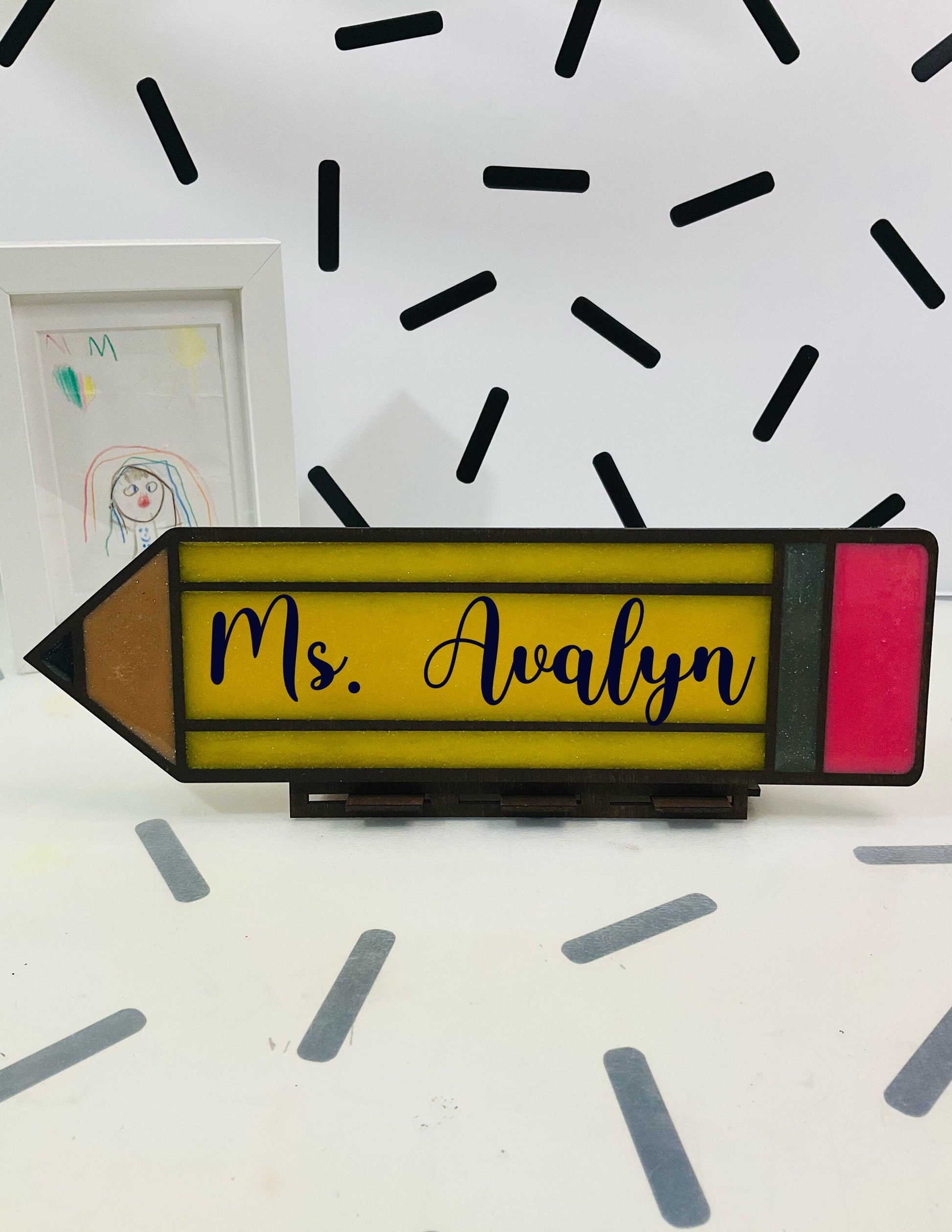 Teacher Pencil Name Plate | Personalized Gifts | Classroom Decor | Name Plate for Teachers | Unique Teacher Appreciation Gift by Lina Loves Two, handmade in Los Angeles CA