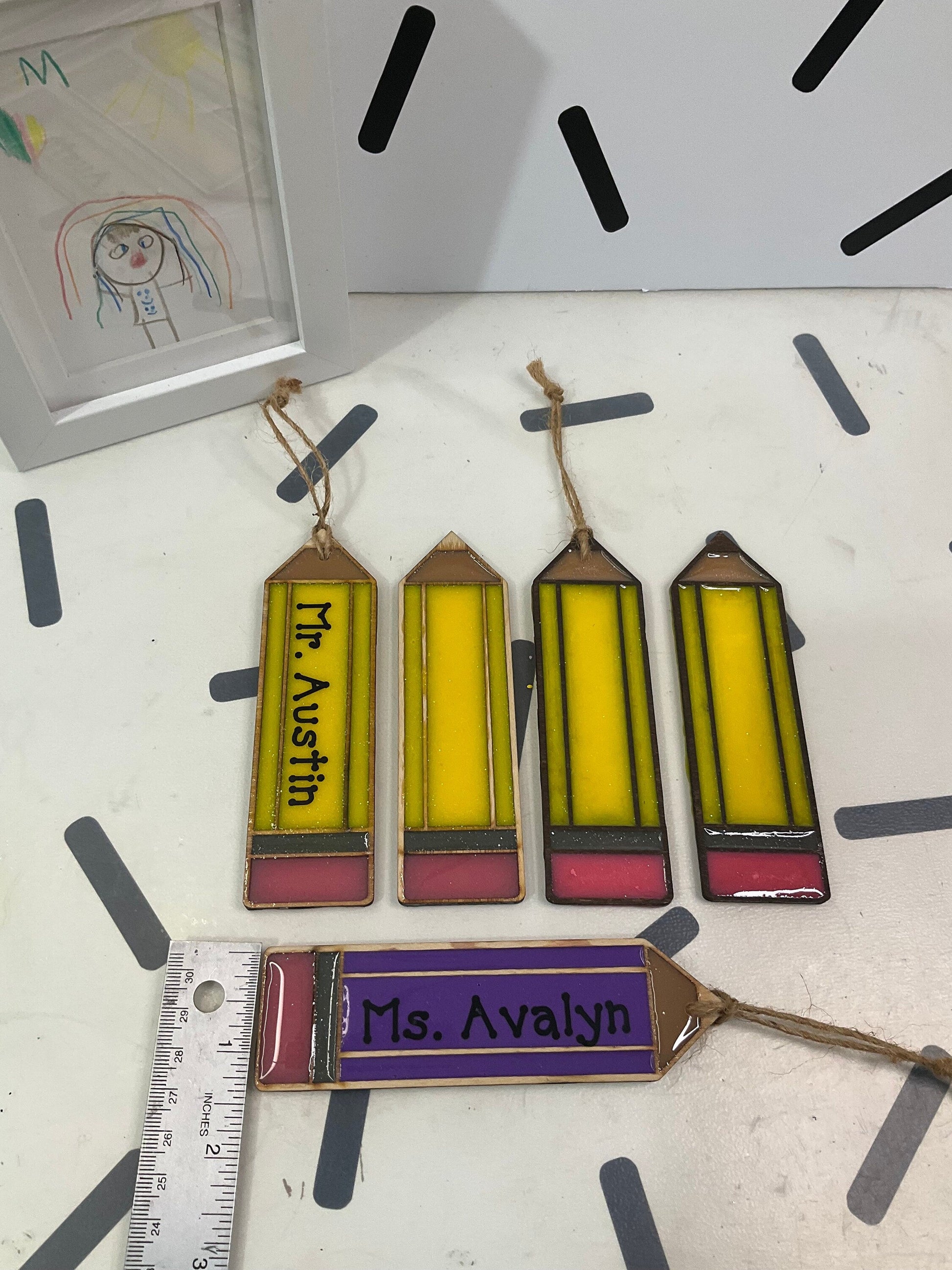 Personalized Pencil Gift Tag Ornaments – Set of 3 | Teacher Appreciation & Classroom Decor by Lina Loves Two, handmade in Los Angeles CA
