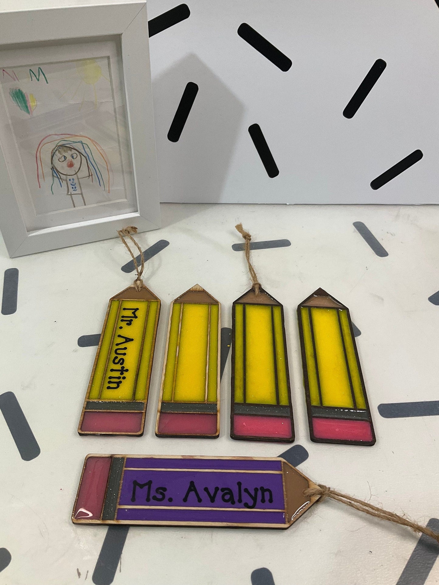 Personalized Pencil Gift Tag Ornaments – Set of 3 | Teacher Appreciation & Classroom Decor by Lina Loves Two, handmade in Los Angeles CA