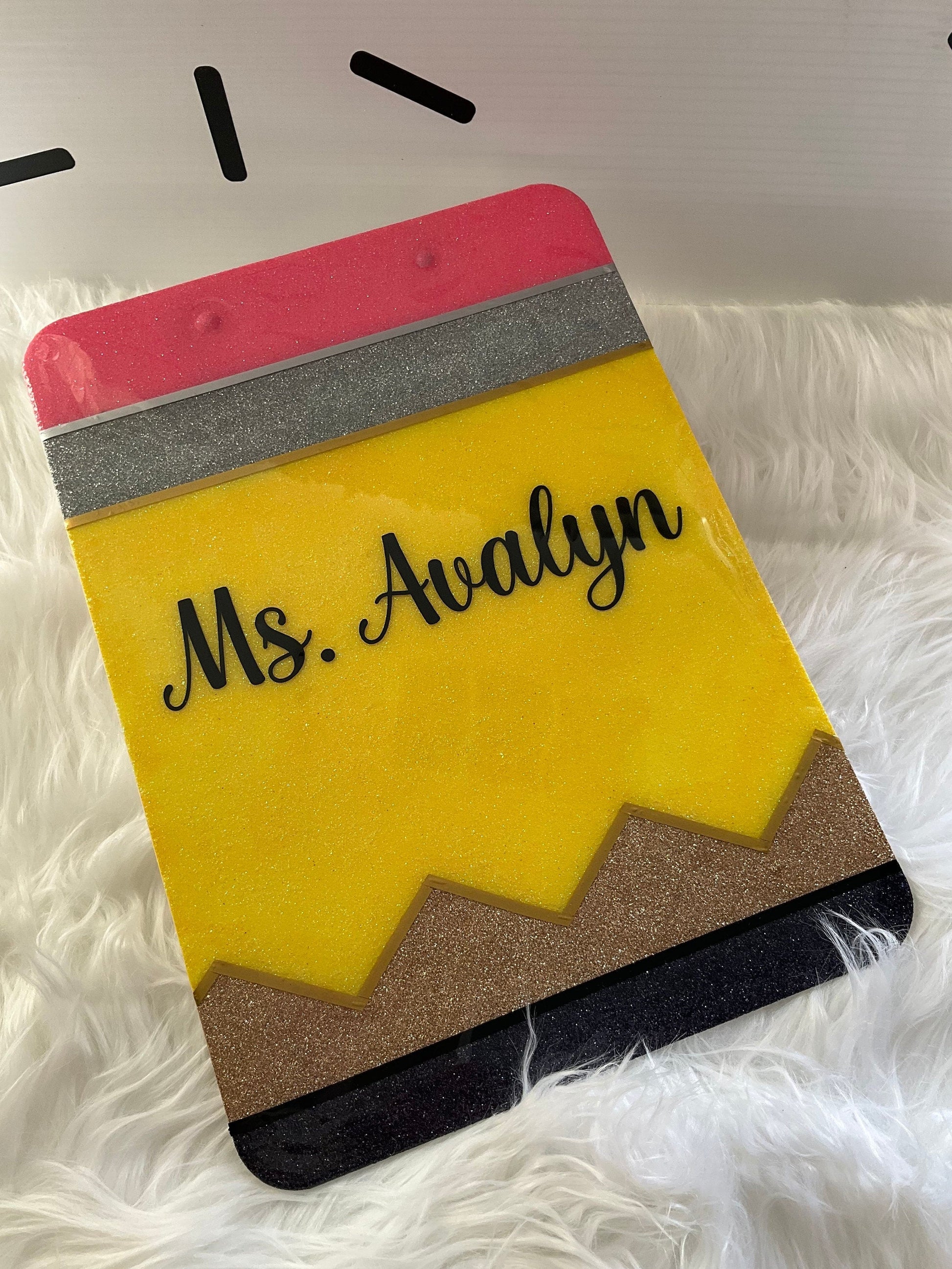 Personalized Glitter Letter Clipboard: Teacher Appreciation Gift by Lina Loves Two, handmade in Los Angeles CA