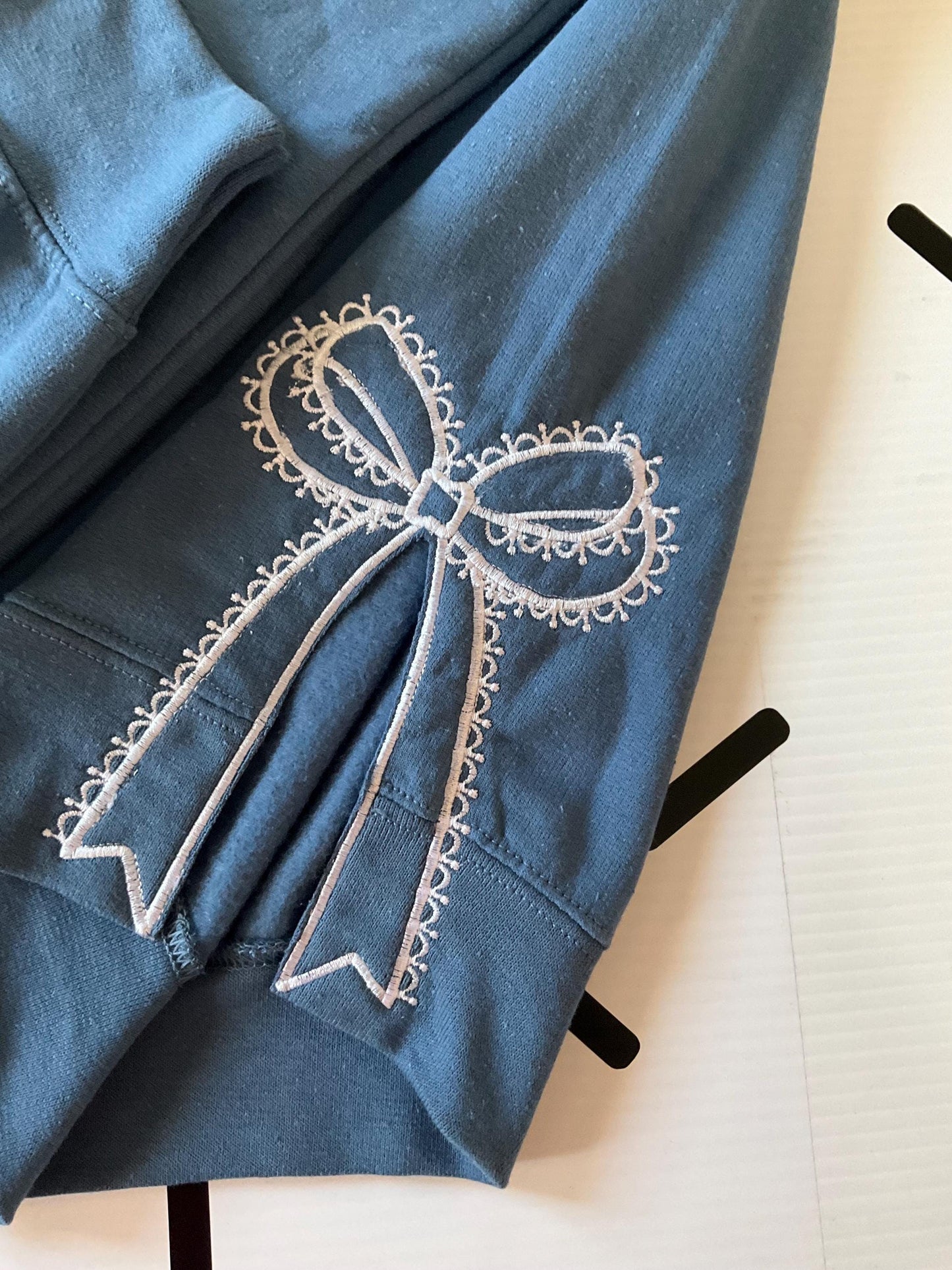 Embroidered Side Bow Sweatshirt Design | Classic Lace Bow | Embroidered Bow Sweatshirt | Side Bow Sweatshirt | Classic Side Lace Bow