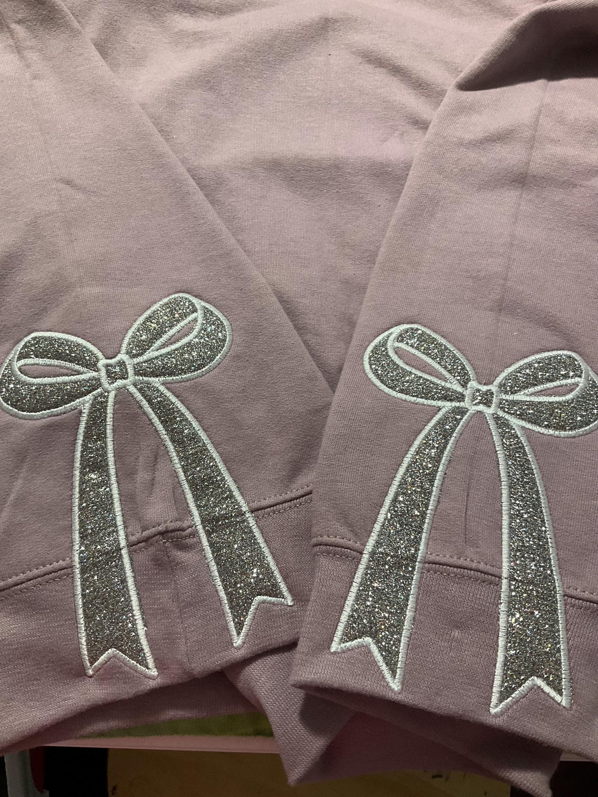 Embroidered Side Bow Appliqué Sweatshirt Design | Classic Bow | Embroidered Glitter Bow Sweatshirt | Glitter Side Bow Sweatshirt