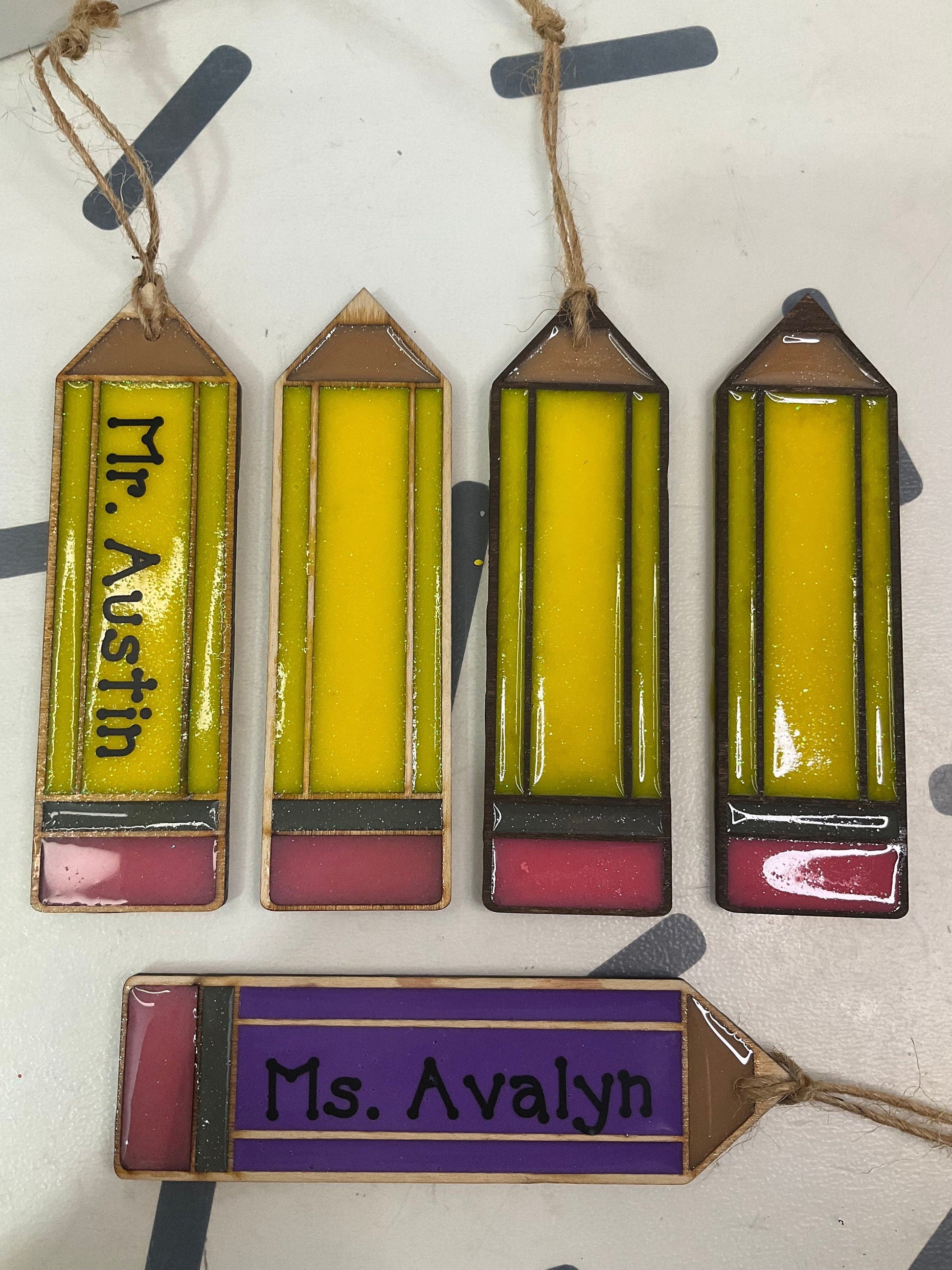 Personalized Pencil Gift Tag Ornaments – Set of 3 | Teacher Appreciation & Classroom Decor by Lina Loves Two, handmade in Los Angeles CA