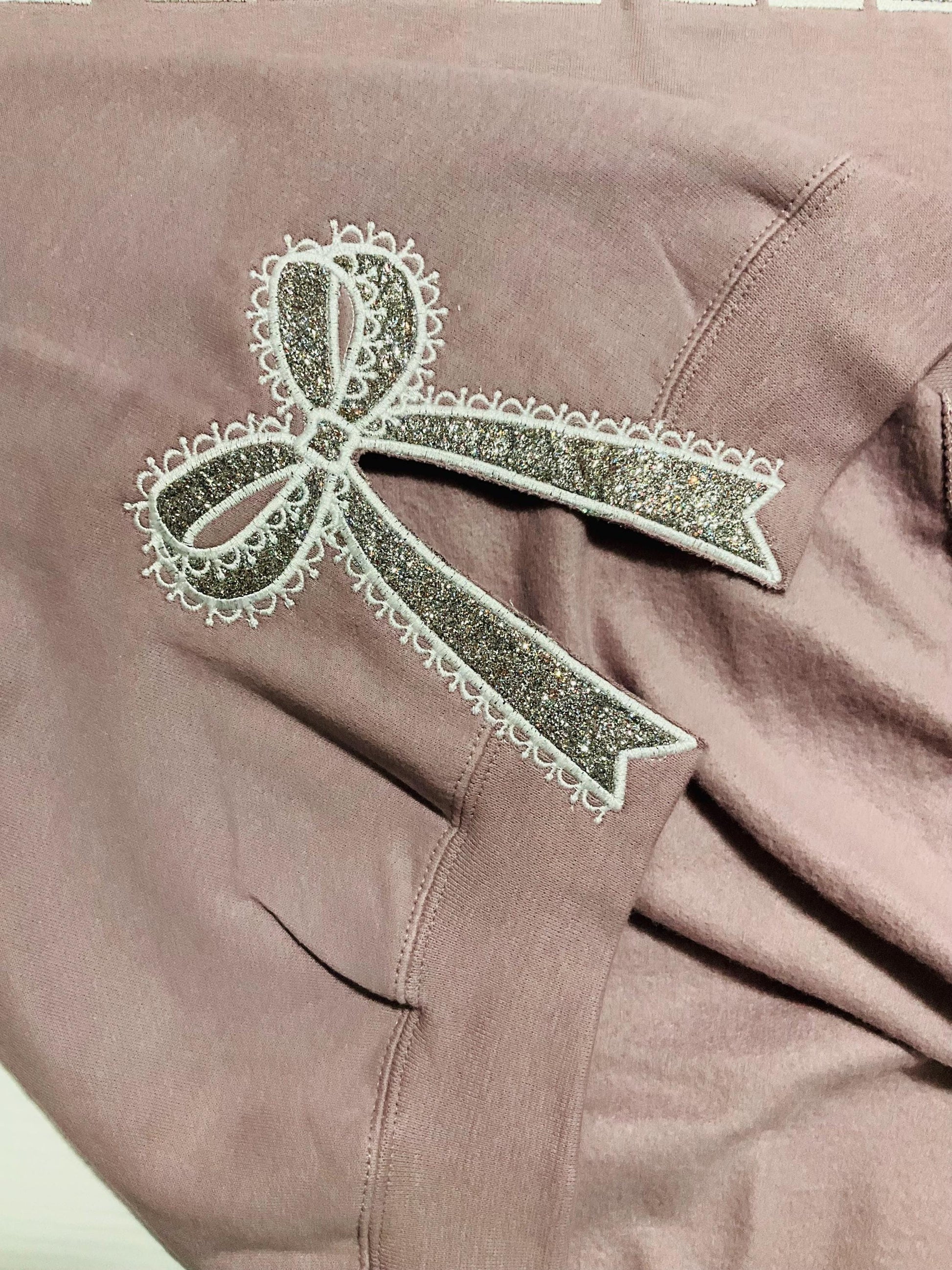 Embroidered Lace Side Bow Mama Appliqué Sweatshirt Design | Classic Lace Bow | Embroidered Bow Sweatshirt | Glitter Side Bow Sweatshirt