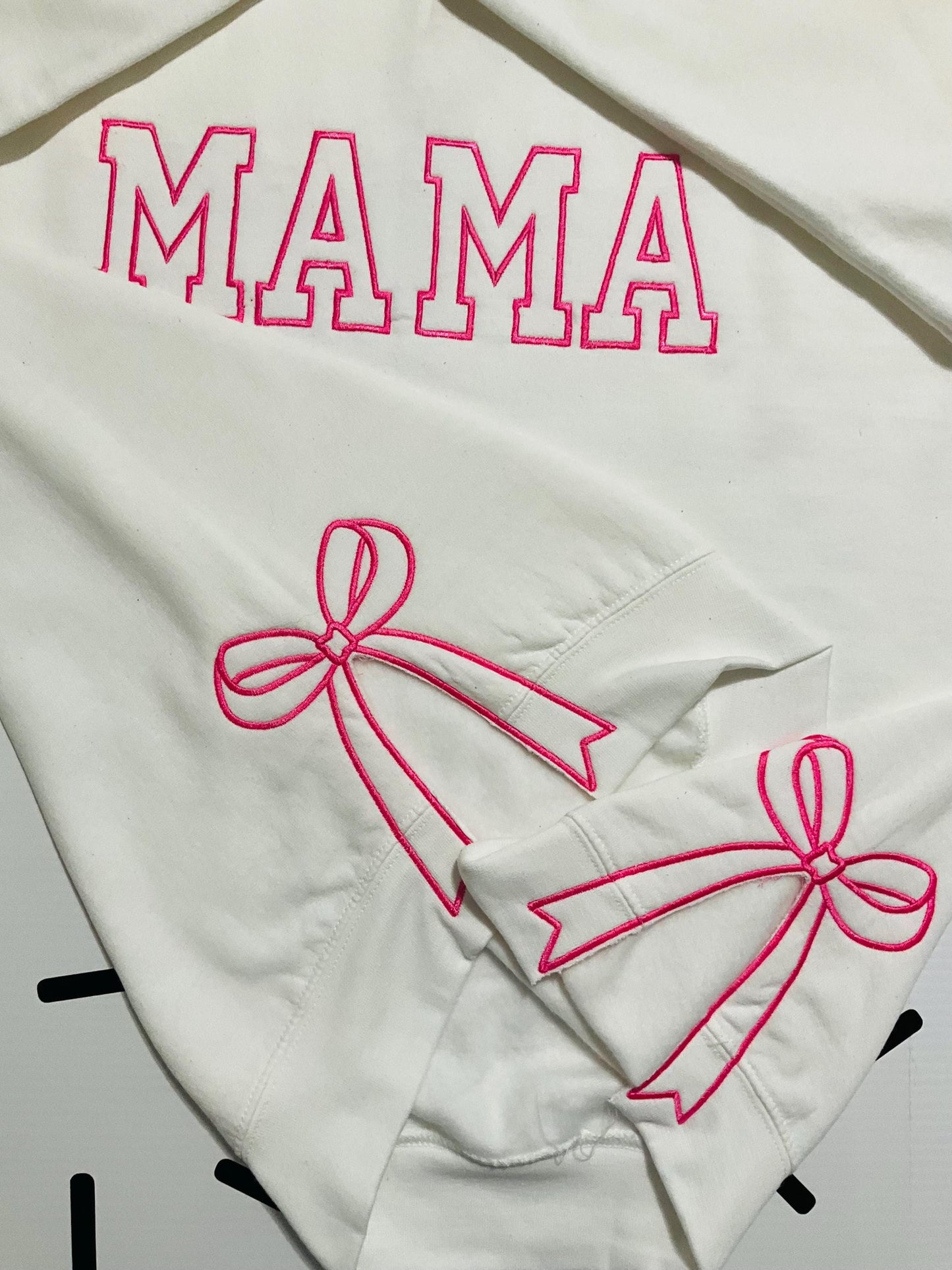 Embroidered Mama Sweatshirt: Classic Side Bow Design by Lina Loves Two, handmade in Los Angeles CA