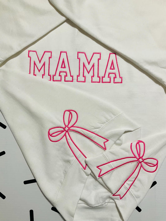 Embroidered Mama Sweatshirt: Classic Side Bow Design