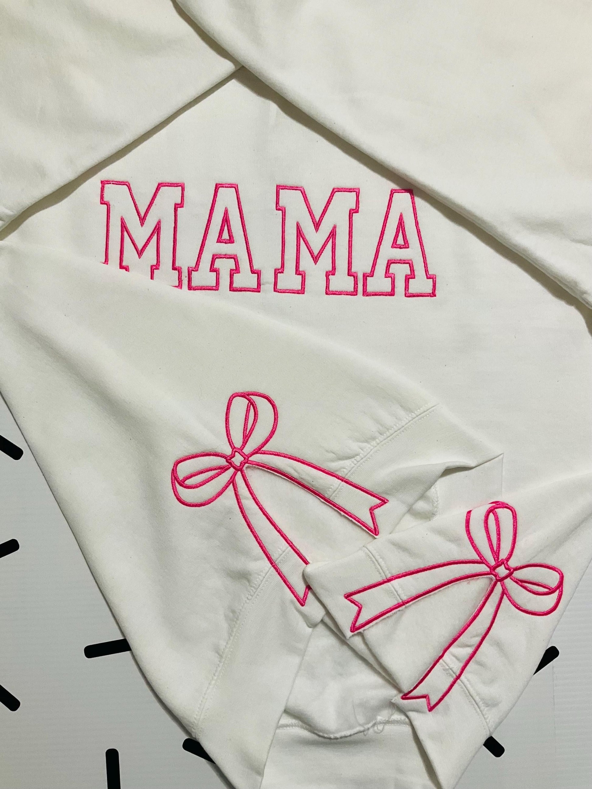 Embroidered Mama Sweatshirt: Classic Side Bow Design by Lina Loves Two, handmade in Los Angeles CA