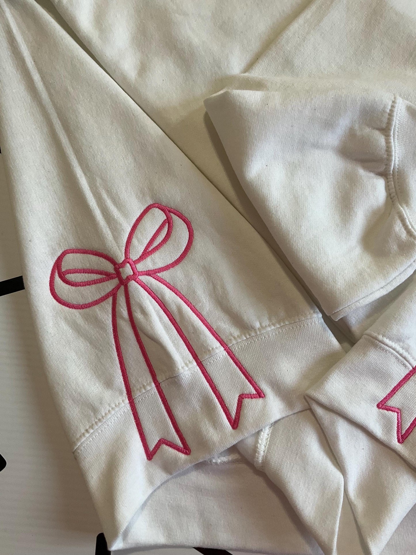 Embroidered Bow Sweatshirt: Classic Side Bow Design by Lina Loves Two, handmade in Los Angeles CA