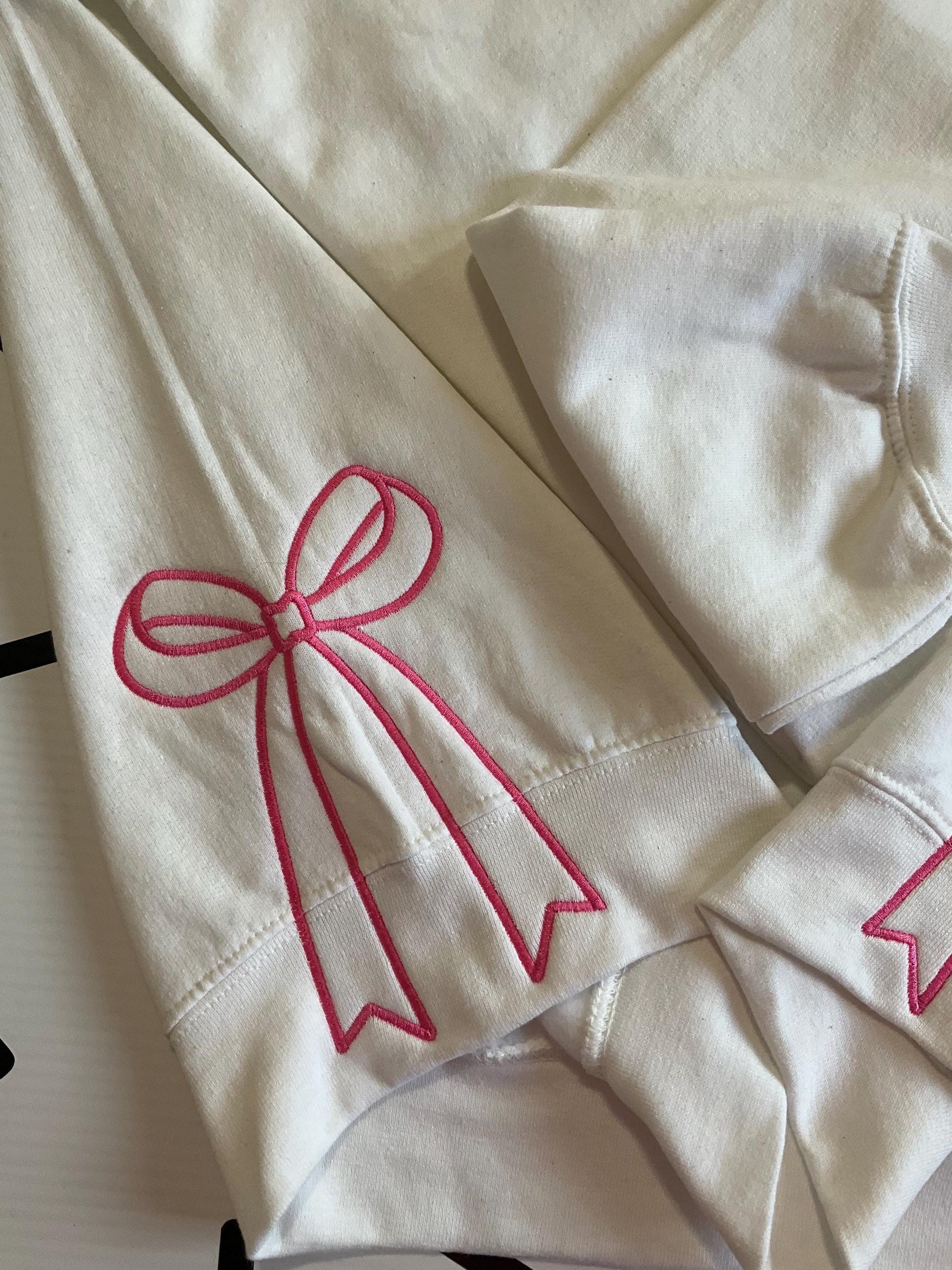 Embroidered Bow Sweatshirt: Classic Side Bow Design by Lina Loves Two, handmade in Los Angeles CA