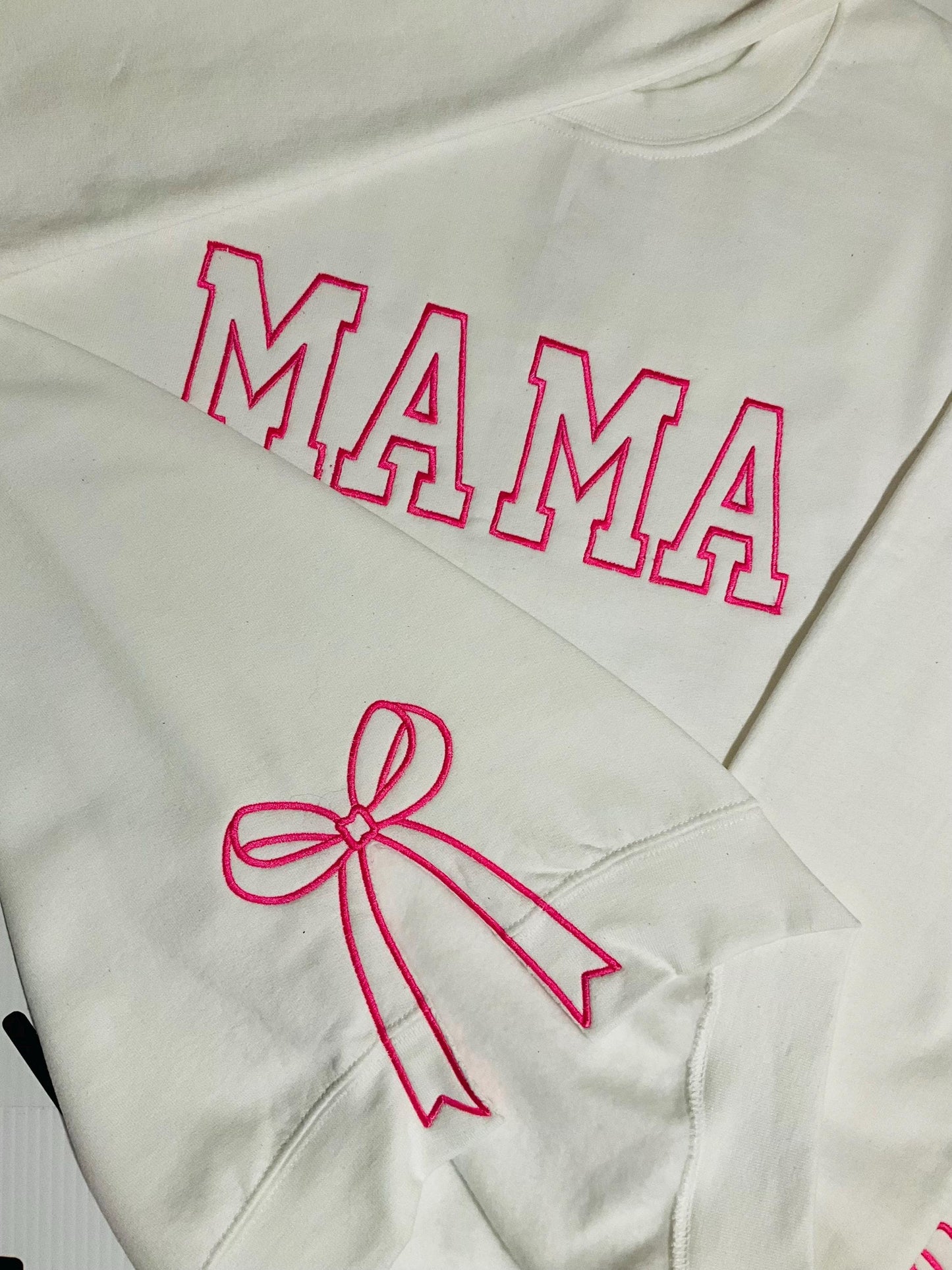 Embroidered Mama Sweatshirt: Classic Side Bow Design by Lina Loves Two, handmade in Los Angeles CA