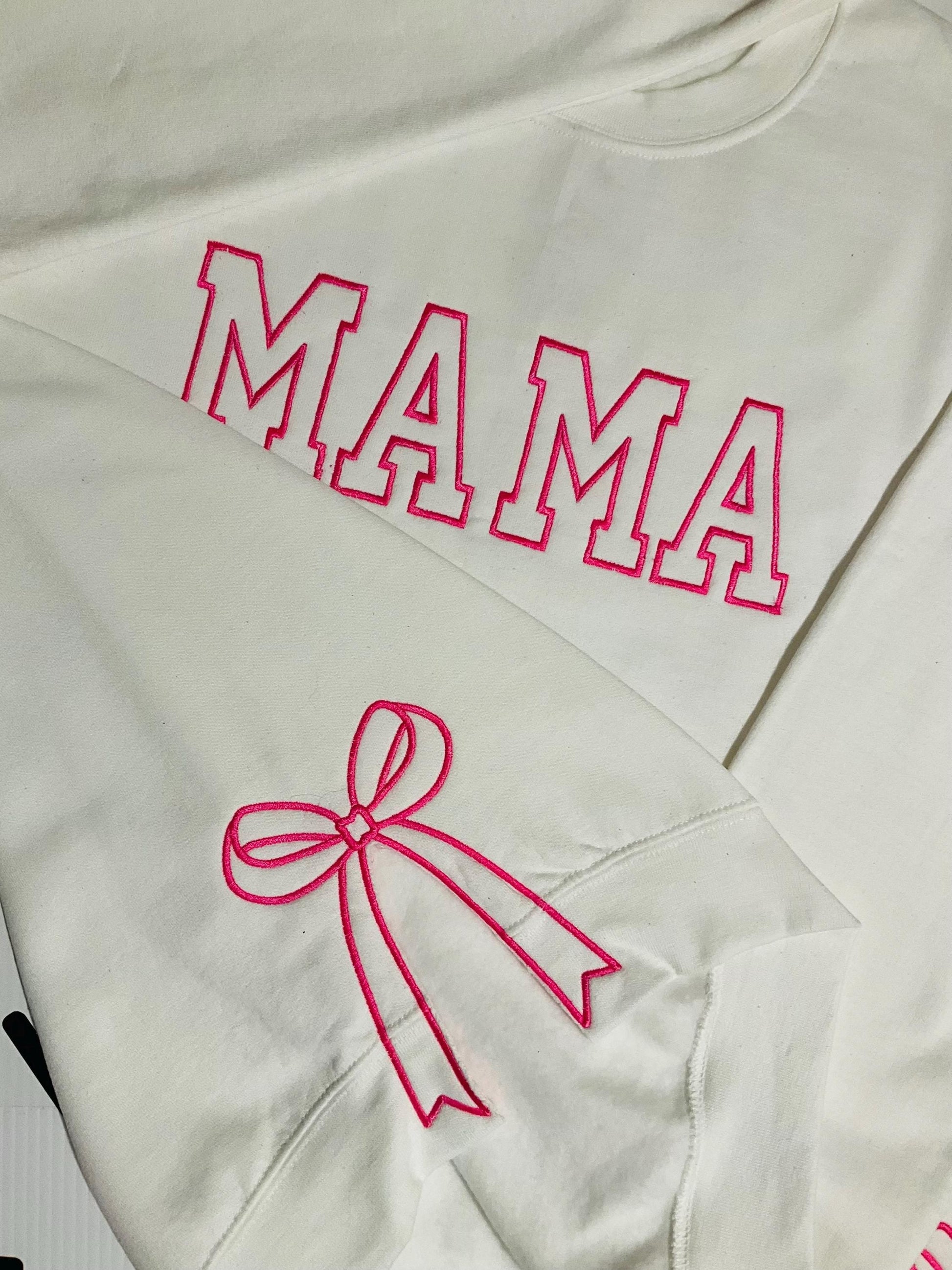 Embroidered Mama Sweatshirt: Classic Side Bow Design by Lina Loves Two, handmade in Los Angeles CA