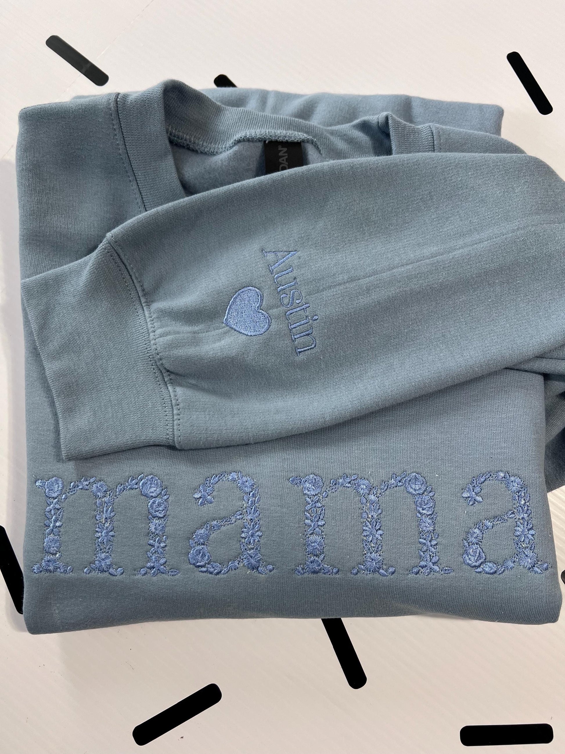 Personalized Mama Floral Embroidered Sweatshirt | Mother’s Day Gift | Mom Sweatshirt For Mother's Day | New Mom Gift | Mama Sweatshirt by Lina Loves Two, handmade in Los Angeles CA