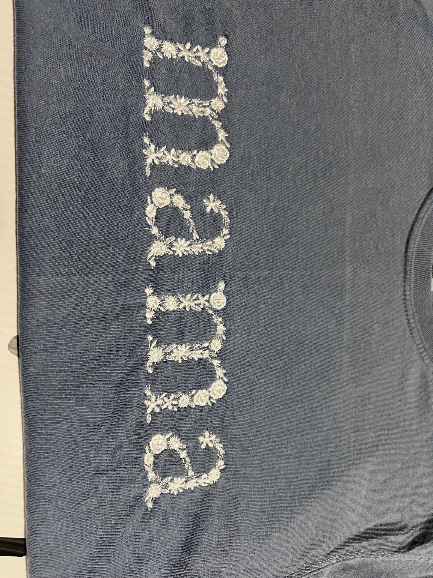 Personalized Mama Floral Embroidered Comfort Colors T-shirt by Lina Loves Two, handmade in Los Angeles CA