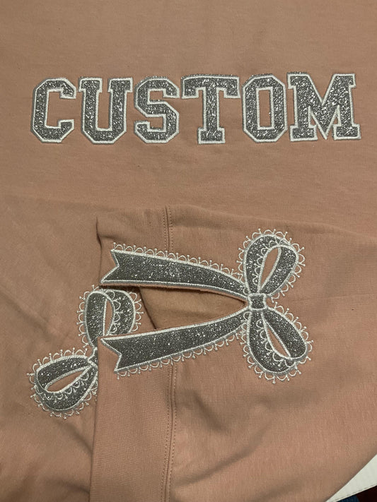 Custom Embroidered Appliqué Sweatshirt: Lace Side Bow Design