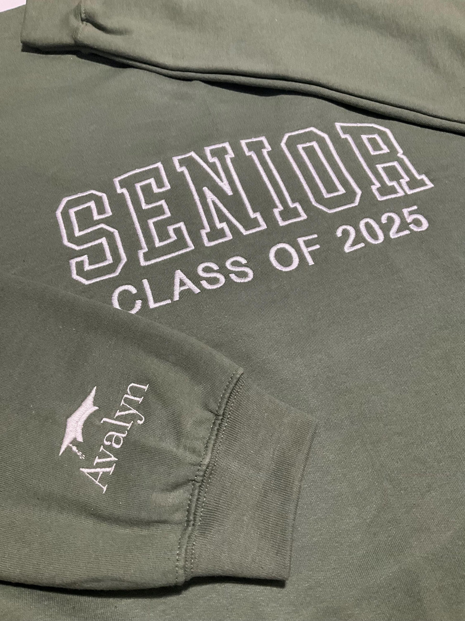 Custom Embroidered Senior Sweatshirt | Senior 2025 Sweatshirt | Graduation Hoodie | Class of 2025 | Senior Shirt | Graduation Gift by Lina Loves Two, handmade in Los Angeles CA