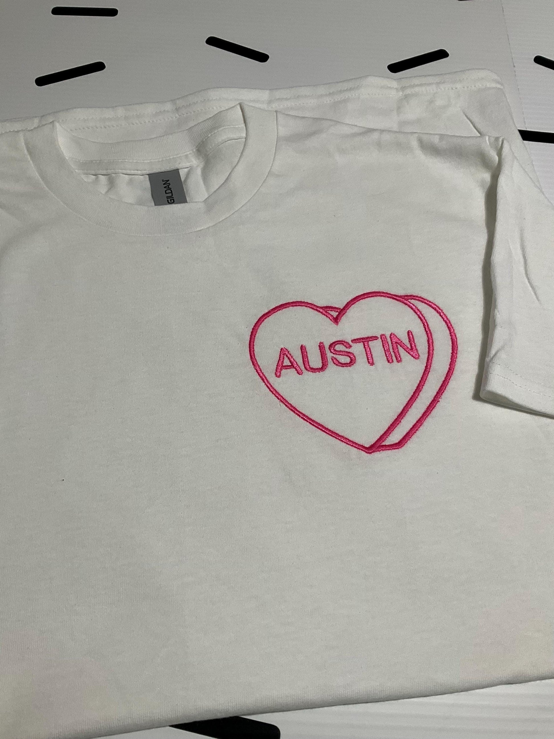 Custom Embroidered Valentine T-Shirt | Personalized Candy Hearts | Valentine Gift | Children's Gift | Couples Gift | Personalized Gift