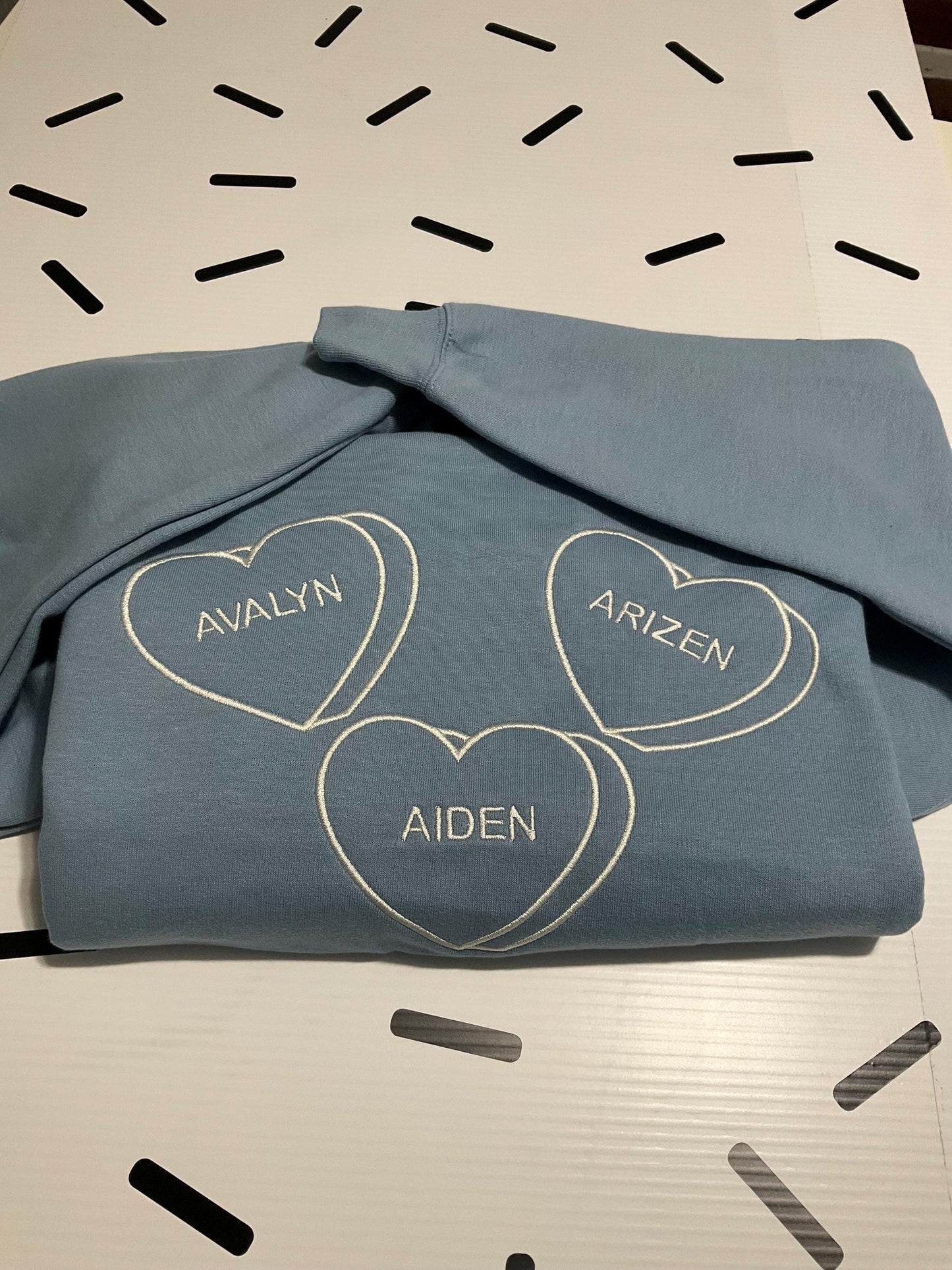 Custom Embroidered Valentine Sweatshirt | Personalized Candy Hearts | Valentine Gift | Boyfriend Gift | Couples Gift | Personalized Gift by Lina Loves Two, handmade in Los Angeles CA