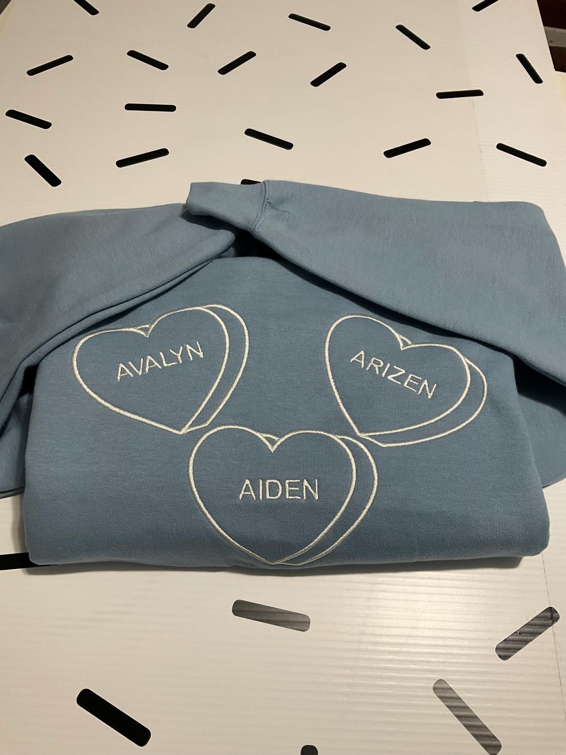 Custom Embroidered Valentine Sweatshirt | Personalized Candy Hearts | Valentine Gift | Boyfriend Gift | Couples Gift | Personalized Gift by Lina Loves Two, handmade in Los Angeles CA