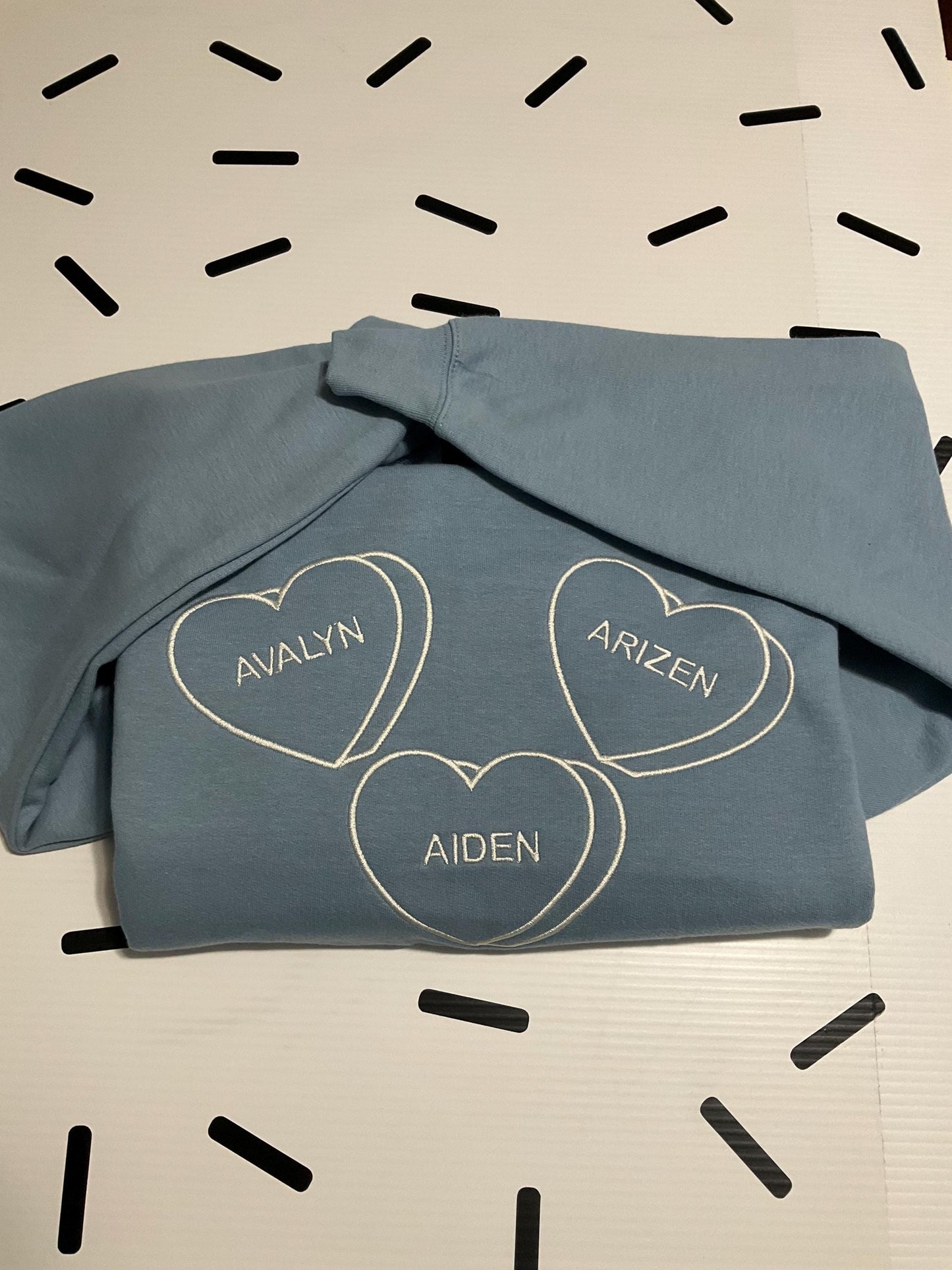 Custom Embroidered Valentine Sweatshirt | Personalized Candy Hearts | Valentine Gift | Boyfriend Gift | Couples Gift | Personalized Gift by Lina Loves Two, handmade in Los Angeles CA