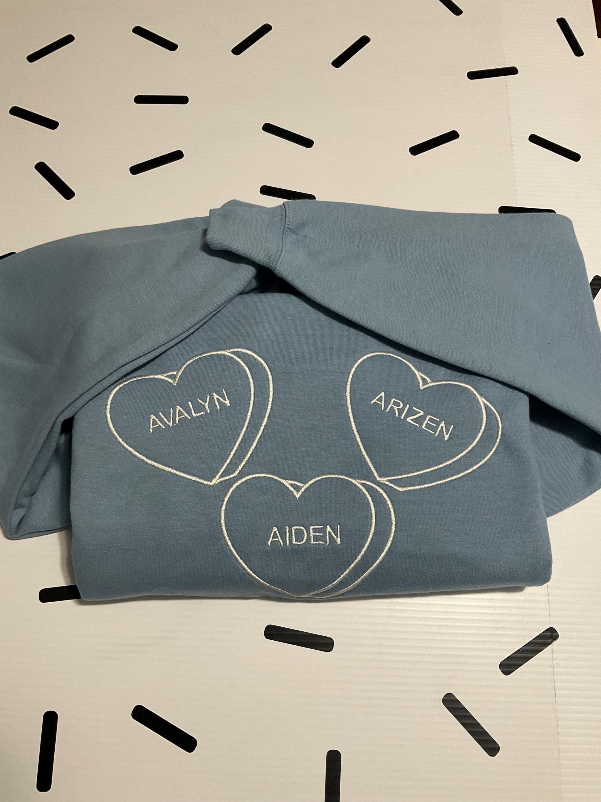 Custom Embroidered Valentine Sweatshirt | Personalized Candy Hearts | Valentine Gift | Boyfriend Gift | Couples Gift | Personalized Gift by Lina Loves Two, handmade in Los Angeles CA