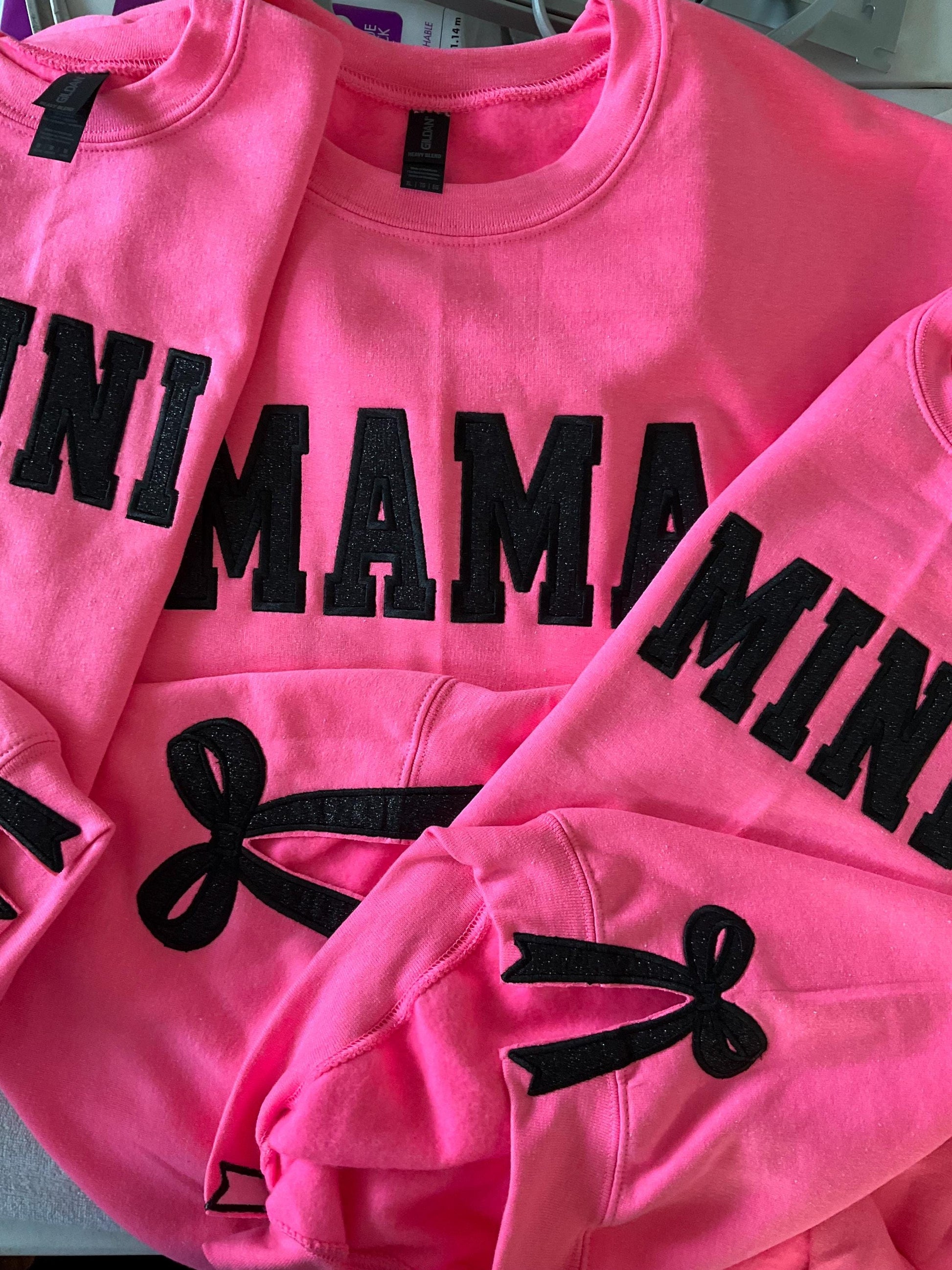 Embroidered Glitter Bow Mama and Mini Sweatshirt Set