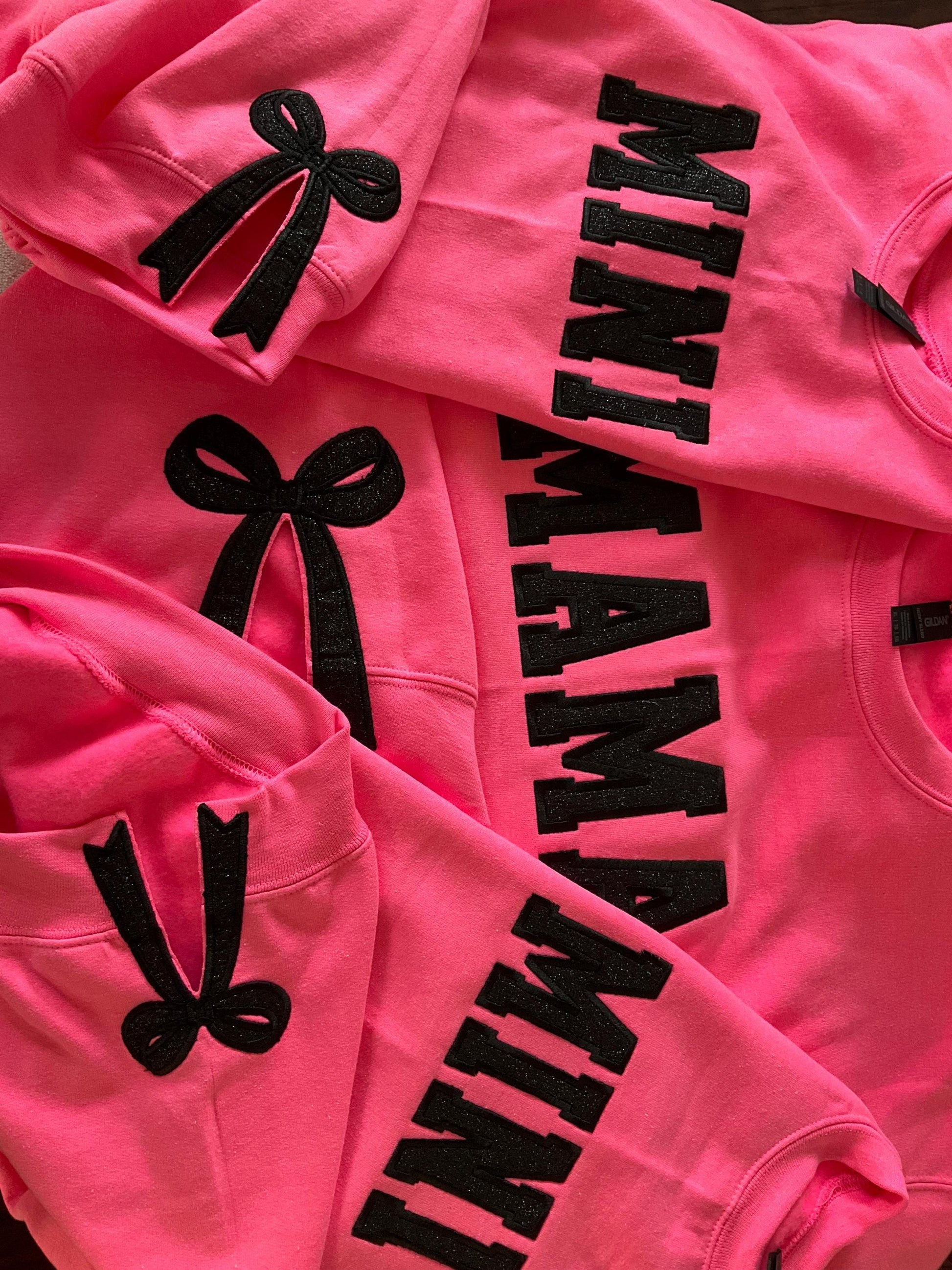 Embroidered Glitter Bow Mama and Mini Sweatshirt Set by Lina Loves Two, handmade in Los Angeles CA