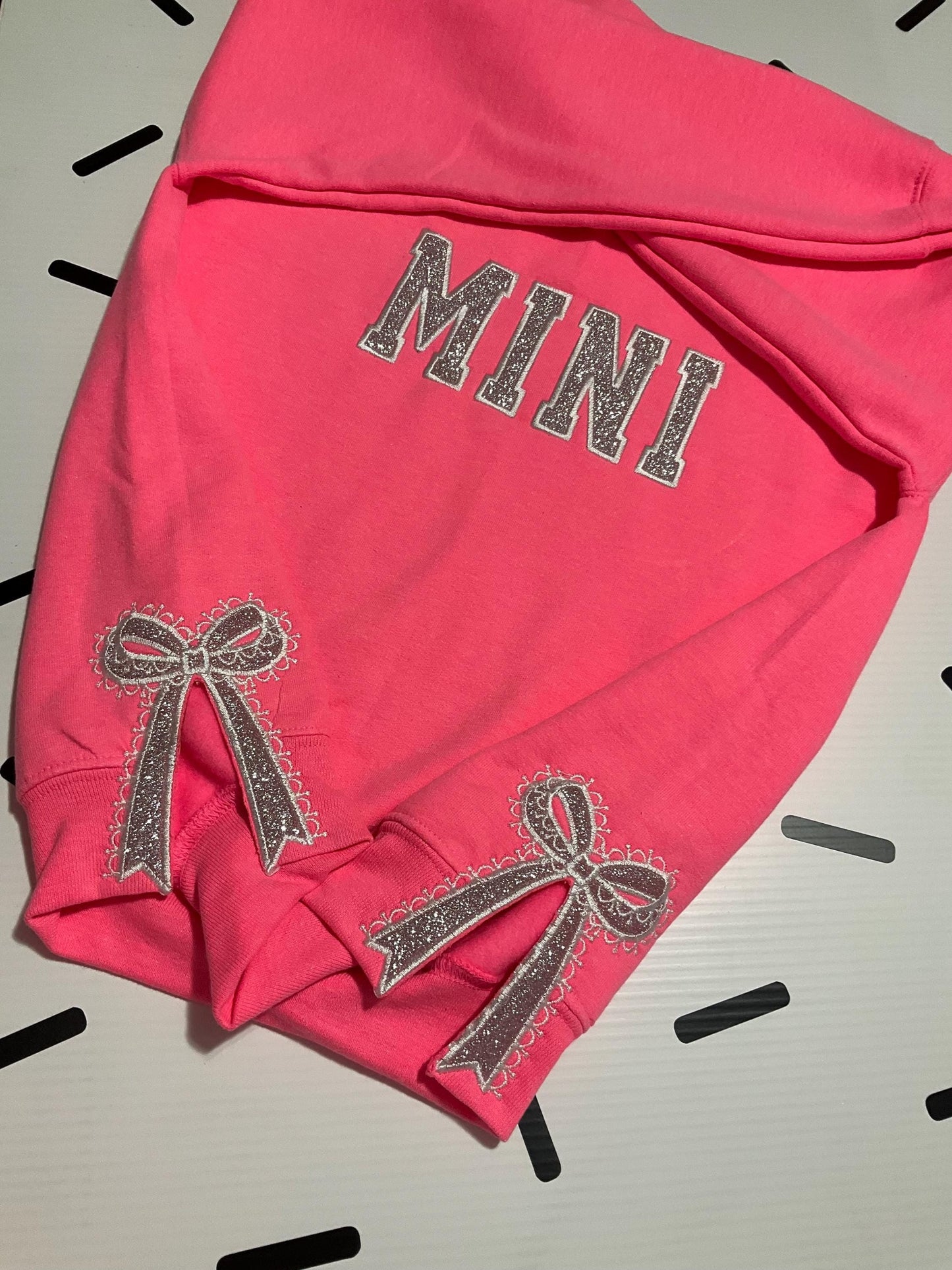 Embroidered Glitter Bow Mama and Mini Sweatshirt Set by Lina Loves Two, handmade in Los Angeles CA