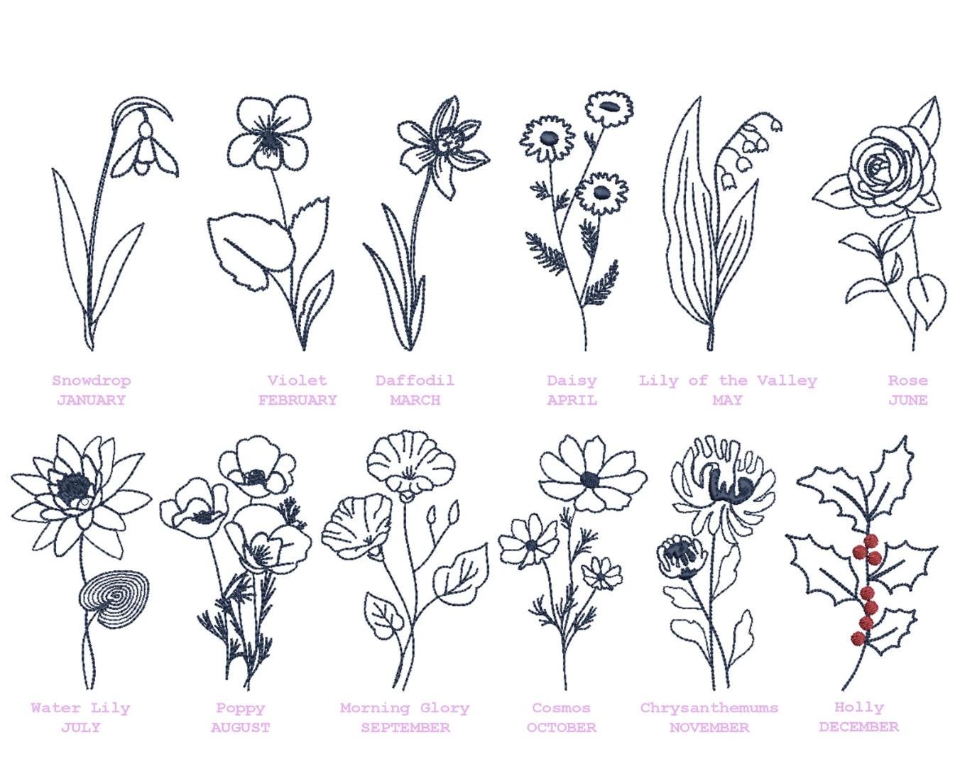 Custom Embroidered Birth Month Flower Sweatshirt: Personalized Birthday Gift by Lina Loves Two, handmade in Los Angeles CA