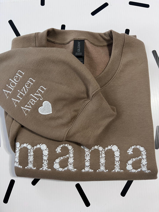 Personalized Mama Floral Embroidered Sweatshirt | Mother’s Day Gift | Mom Sweatshirt For Mother's Day | New Mom Gift | Mama Sweatshirt by Lina Loves Two, handmade in Los Angeles CA