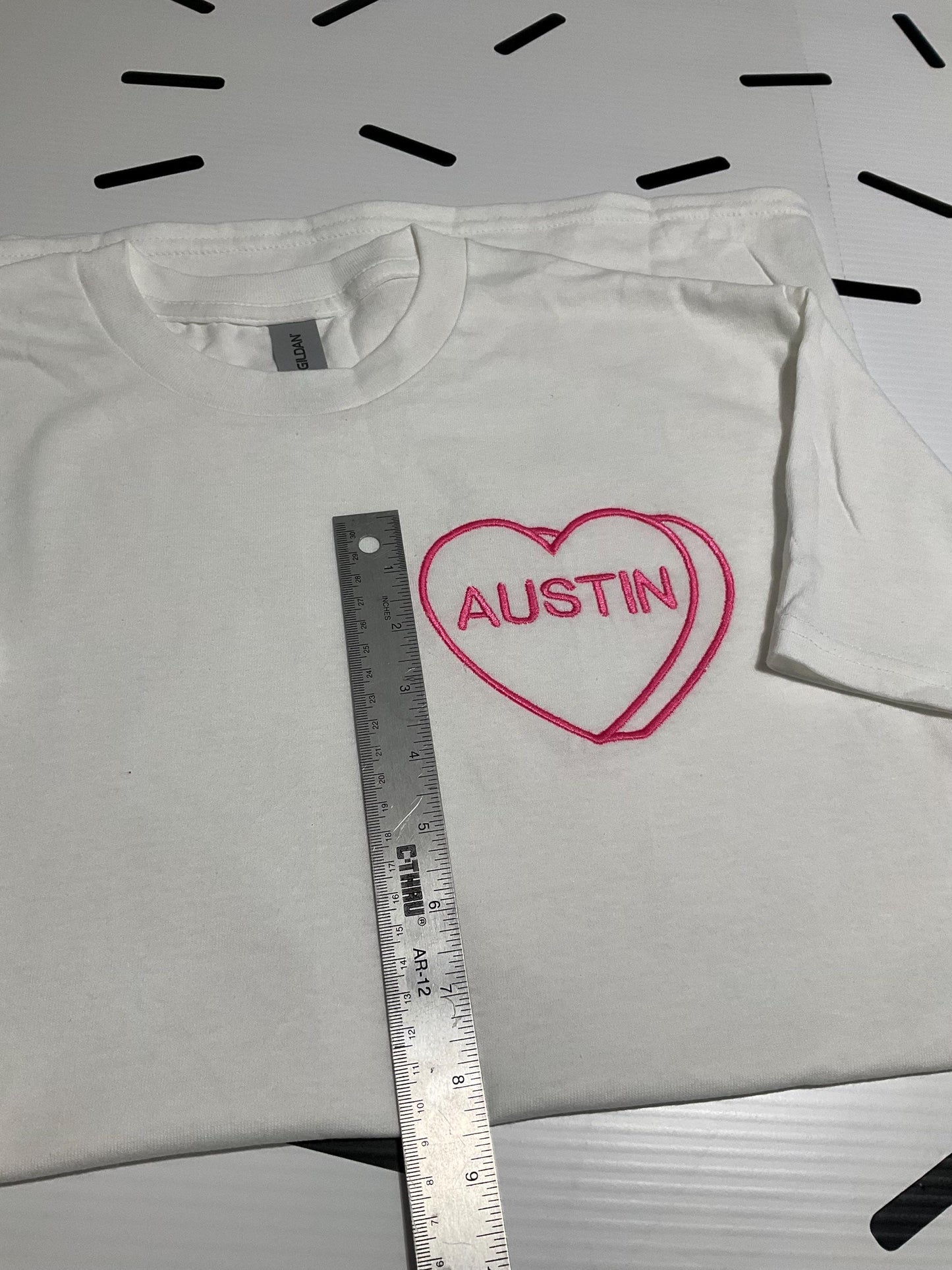 Custom Embroidered Candy Heart Sweatshirt: Personalized Valentine Gift by Lina Loves Two, handmade in Los Angeles CA