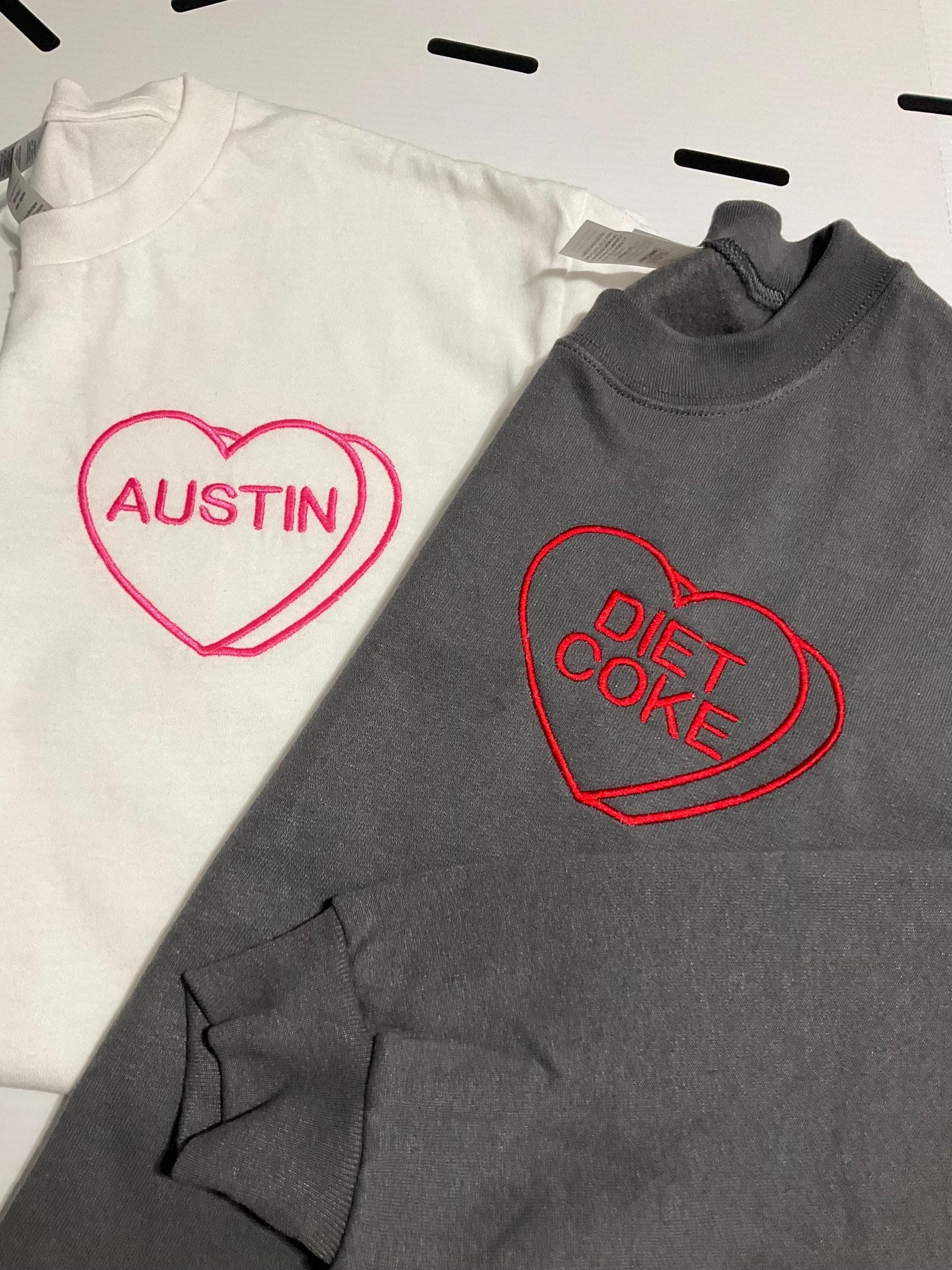 Custom Embroidered Candy Heart Sweatshirt: Personalized Valentine Gift