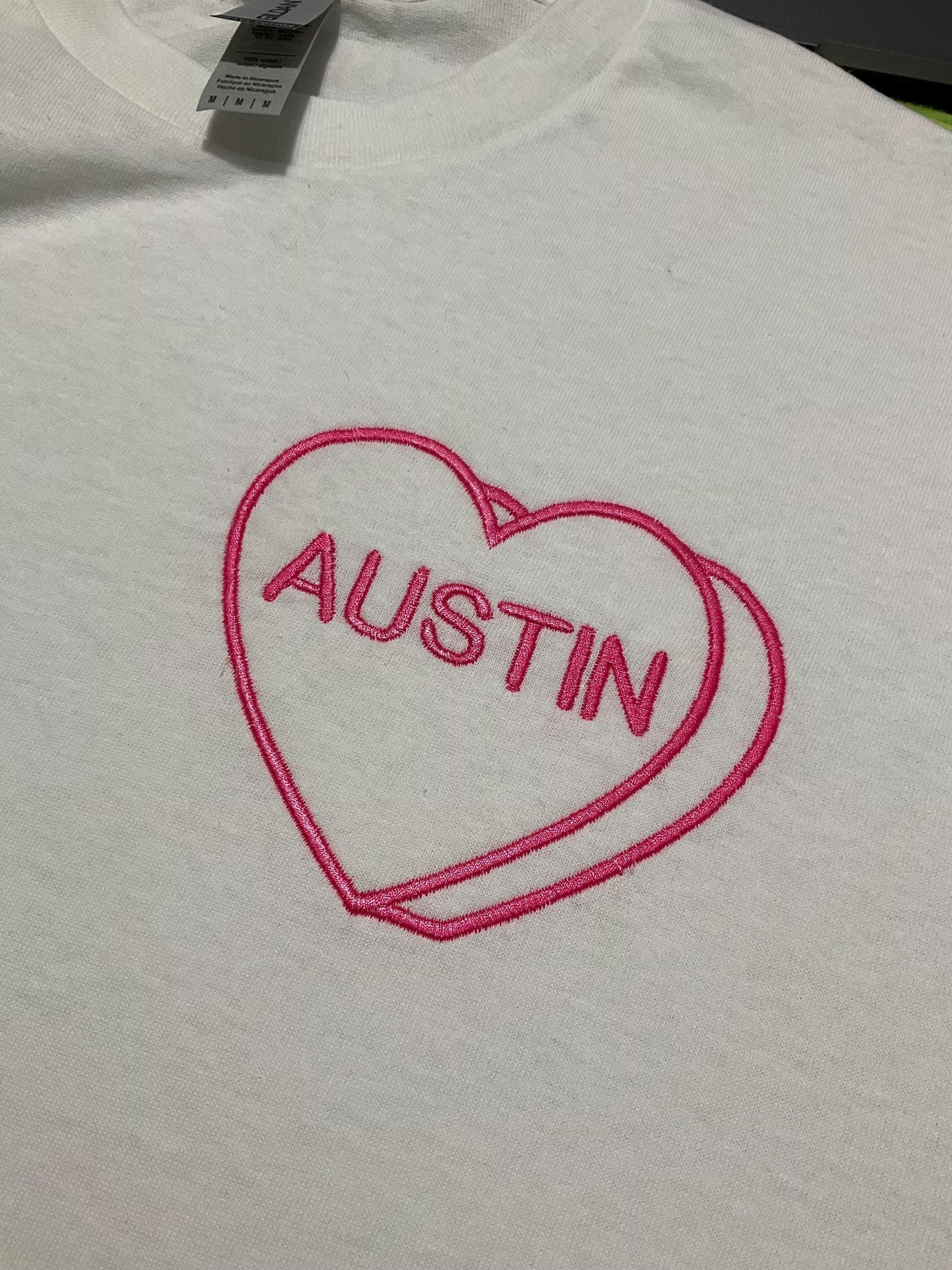 Custom Embroidered Valentine Sweatshirt | Personalized Candy Hearts | Valentine Gift | Boyfriend Gift | Couples Gift | Personalized Gift