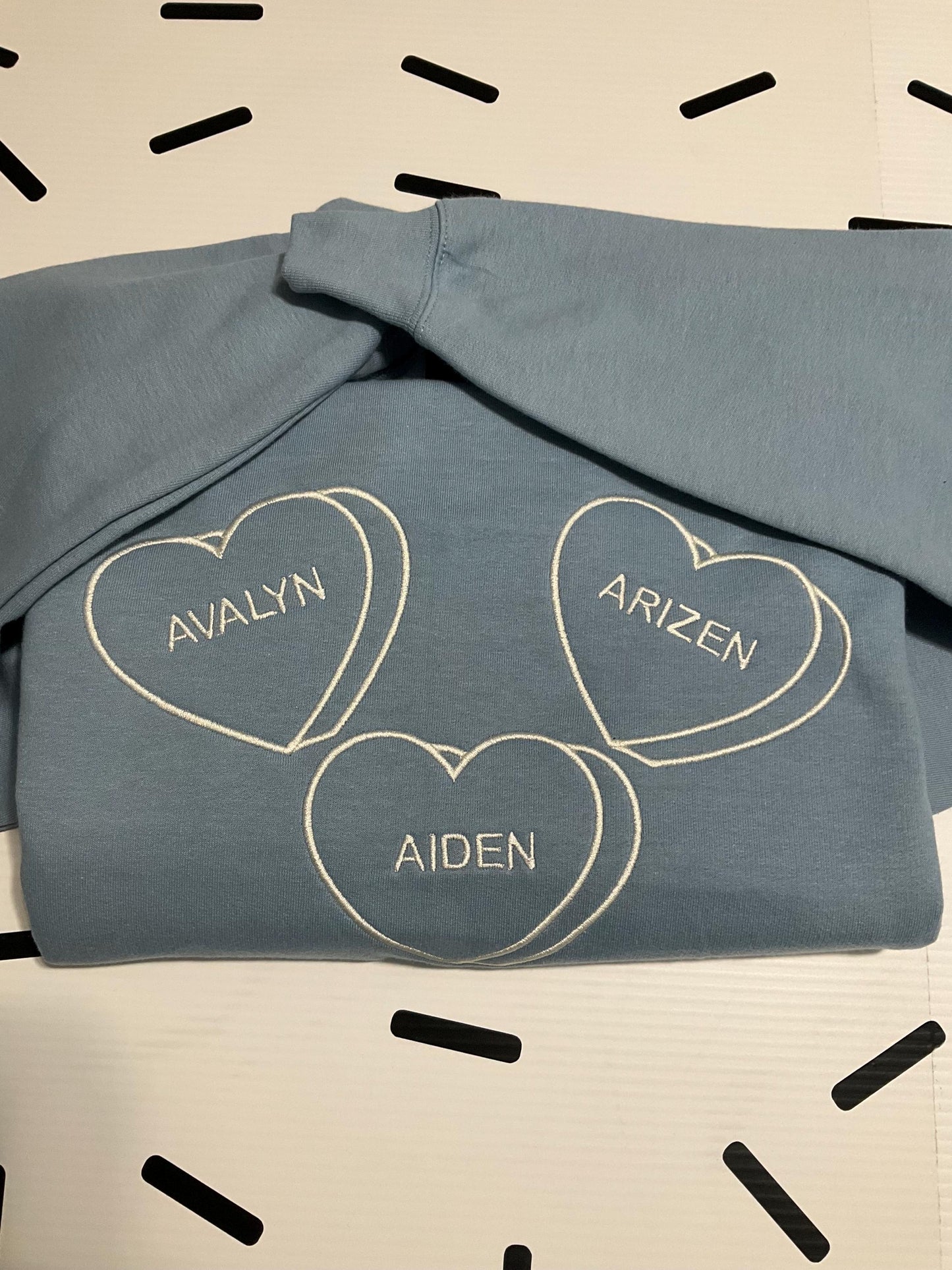 Custom Embroidered Valentine Sweatshirt | Personalized Candy Hearts | Valentine Gift | Boyfriend Gift | Couples Gift | Personalized Gift by Lina Loves Two, handmade in Los Angeles CA