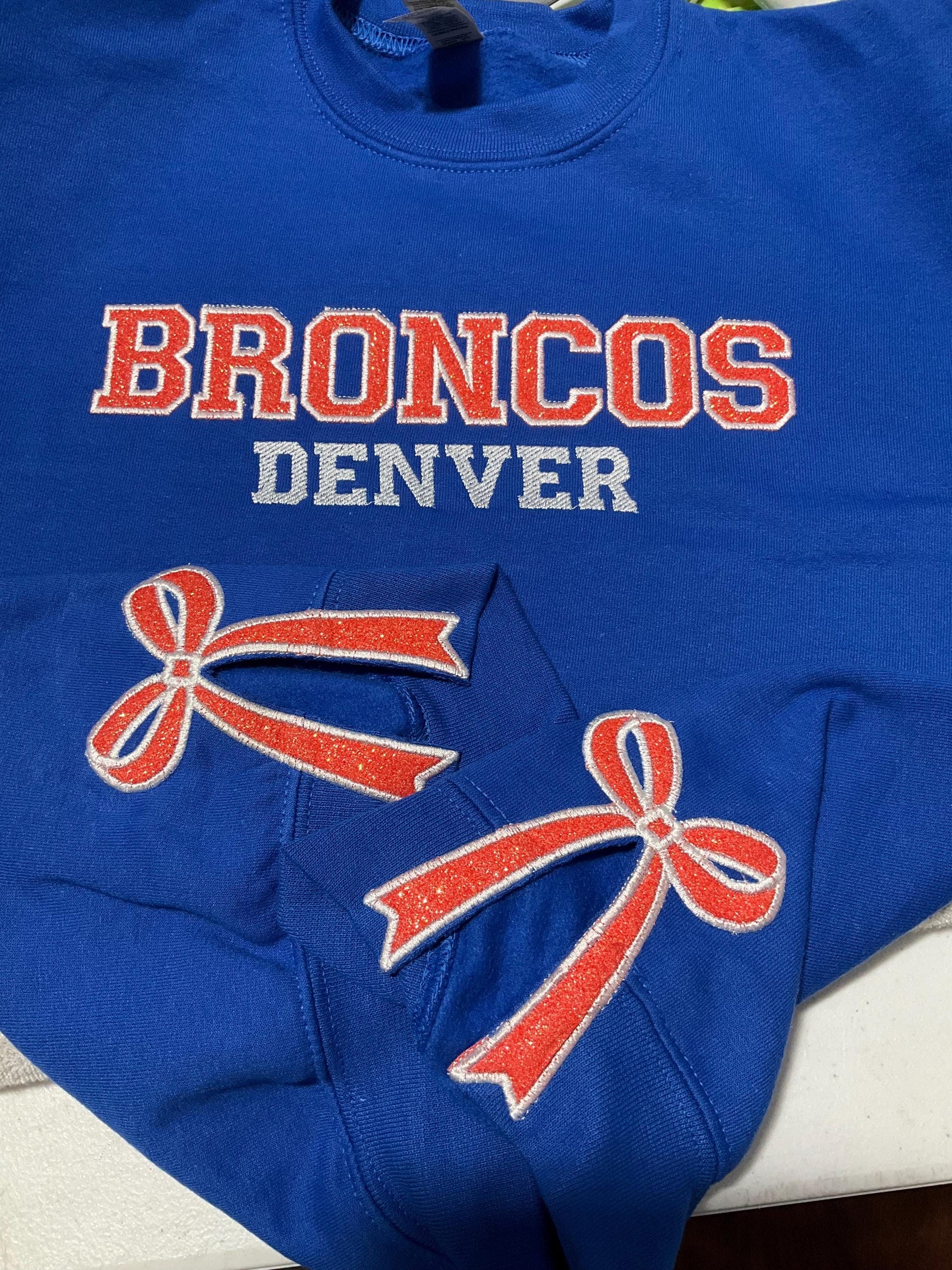 Custom Personalized Embroidered Glitter Bow Sweatshirt | Football | Basketball | Hockey | Baseball | Softball | Soccer | Team Sweatshirt by Lina Loves Two, handmade in Los Angeles CA