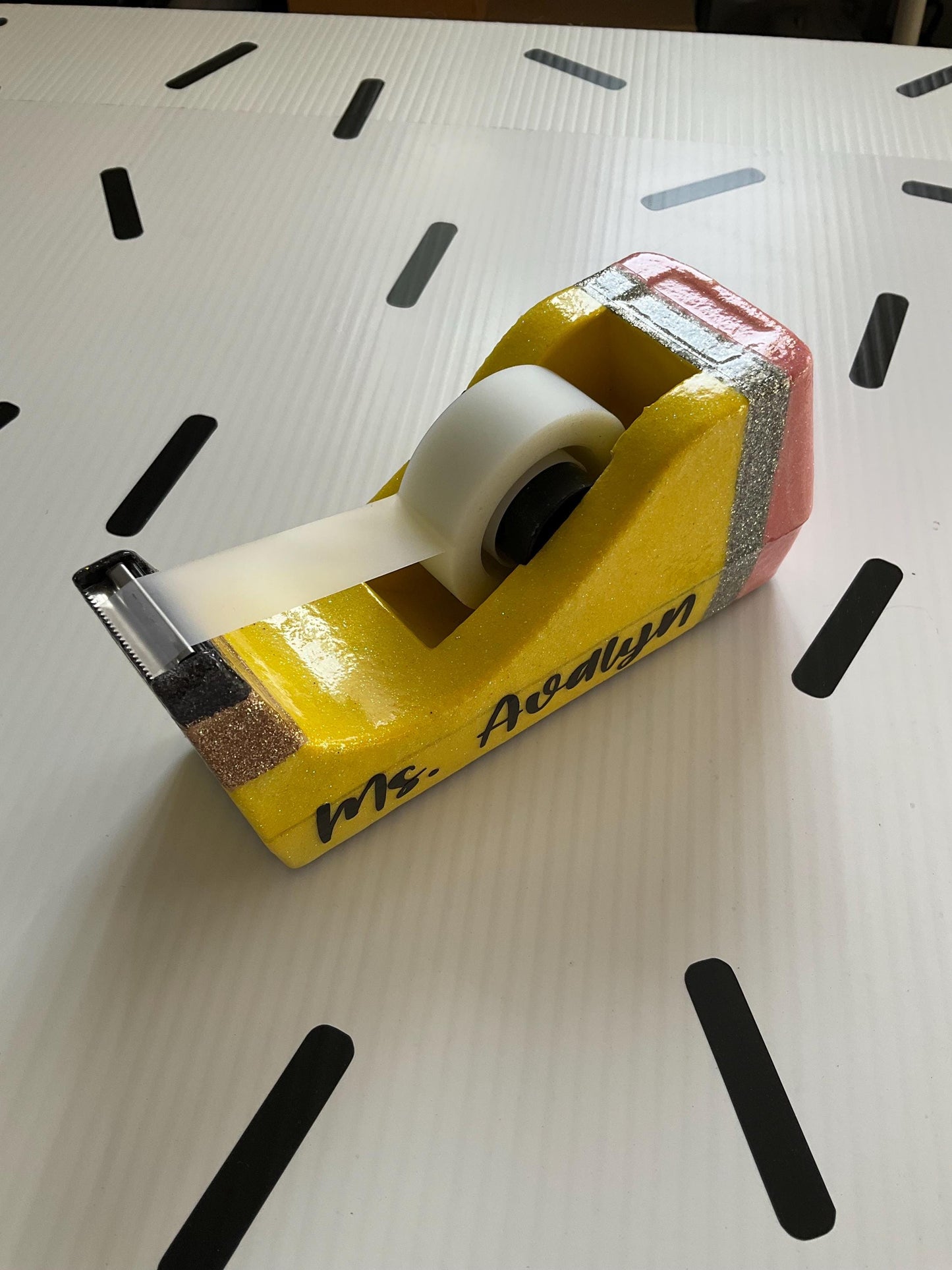 Glitter Pencil Tape Dispenser: Unique Teacher Desk Accessory by Lina Loves Two, handmade in Los Angeles CA