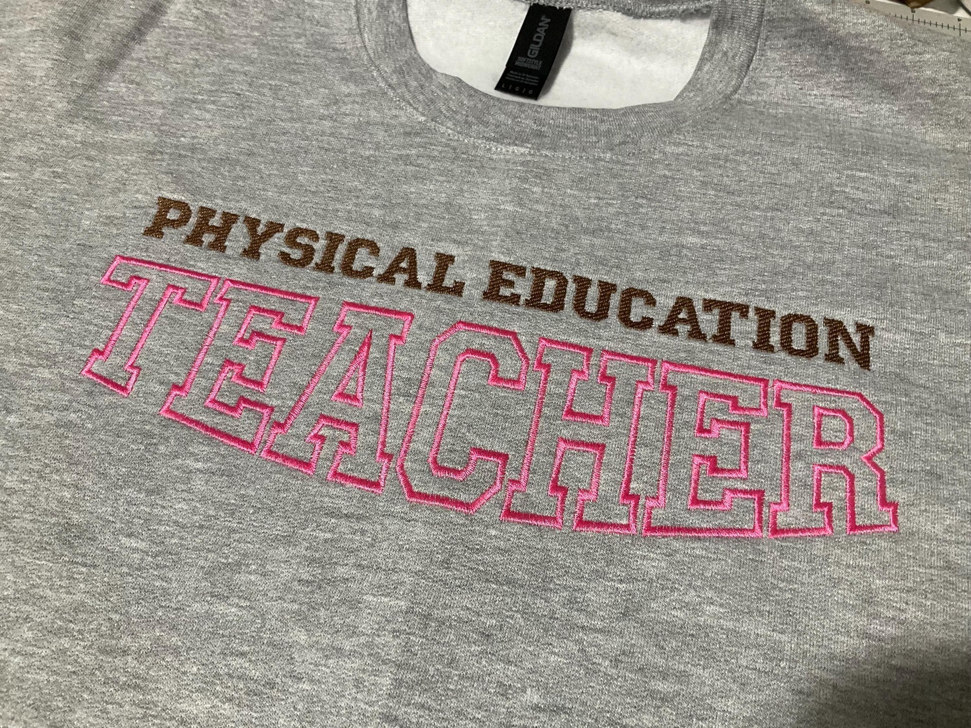 Custom Embroidered Teacher Sweatshirt: Personalized Subject Crewneck by Lina Loves Two, handmade in Los Angeles CA