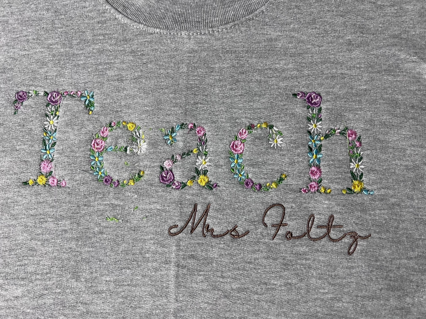 Teach Embroidered Floral Sweatshirt | Personalized Name Teacher Hoodie | New Teacher Gift | Teacher Appreciation | Custom Teach Sweatshirt by Lina Loves Two, handmade in Los Angeles CA