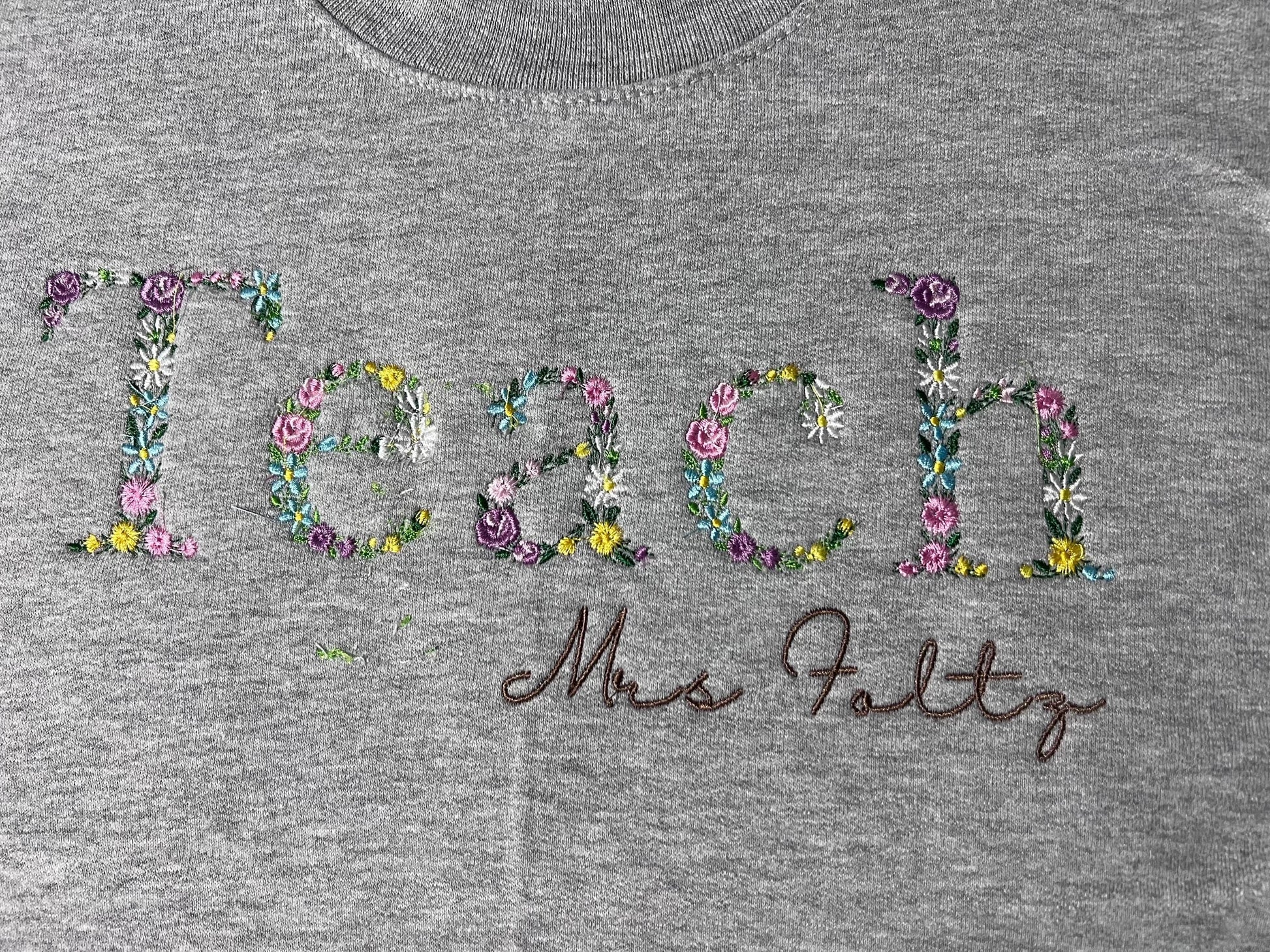 Teach Embroidered Floral Sweatshirt | Personalized Name Teacher Hoodie | New Teacher Gift | Teacher Appreciation | Custom Teach Sweatshirt by Lina Loves Two, handmade in Los Angeles CA